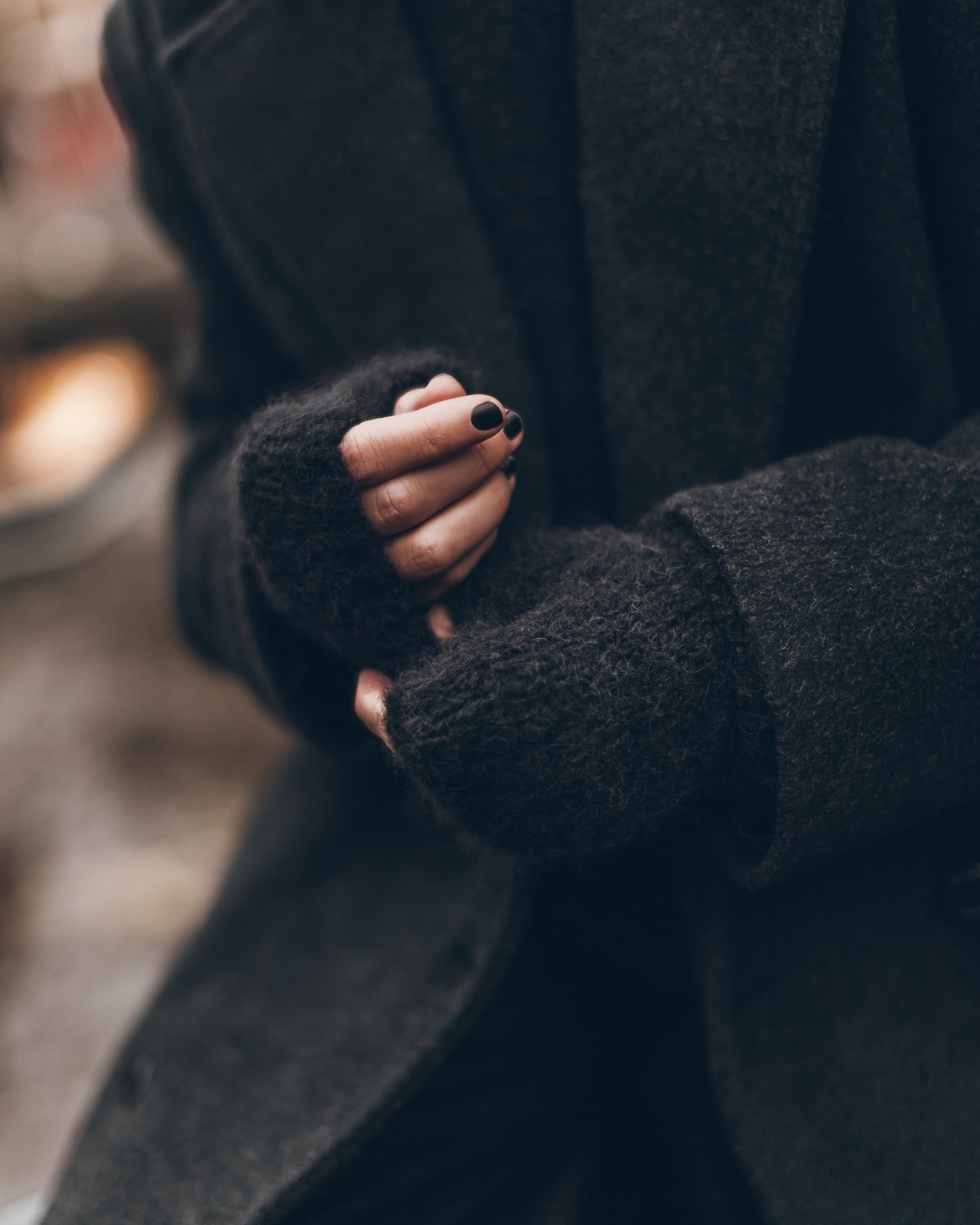 The Black Fluffy Alpaca Knit Gloves