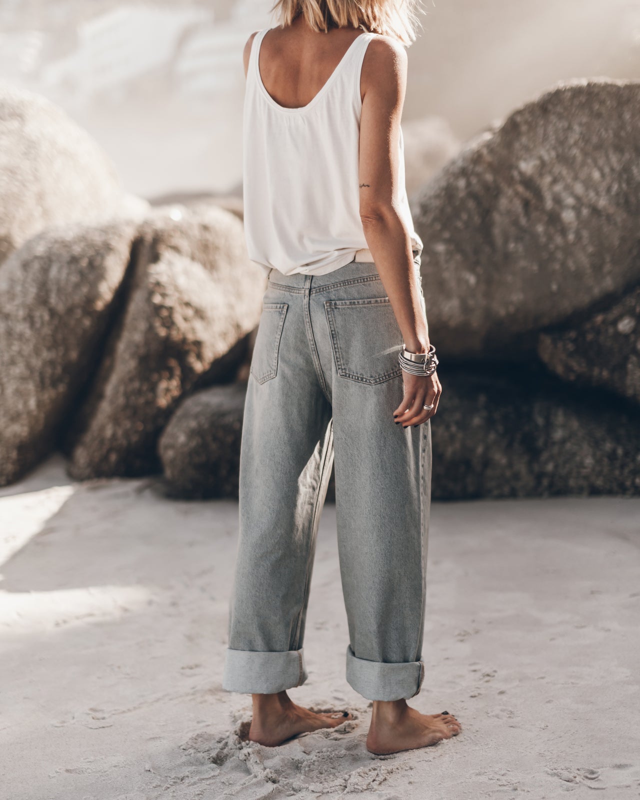 Blue Baggy Jeans White Base Tank Top - Product photo