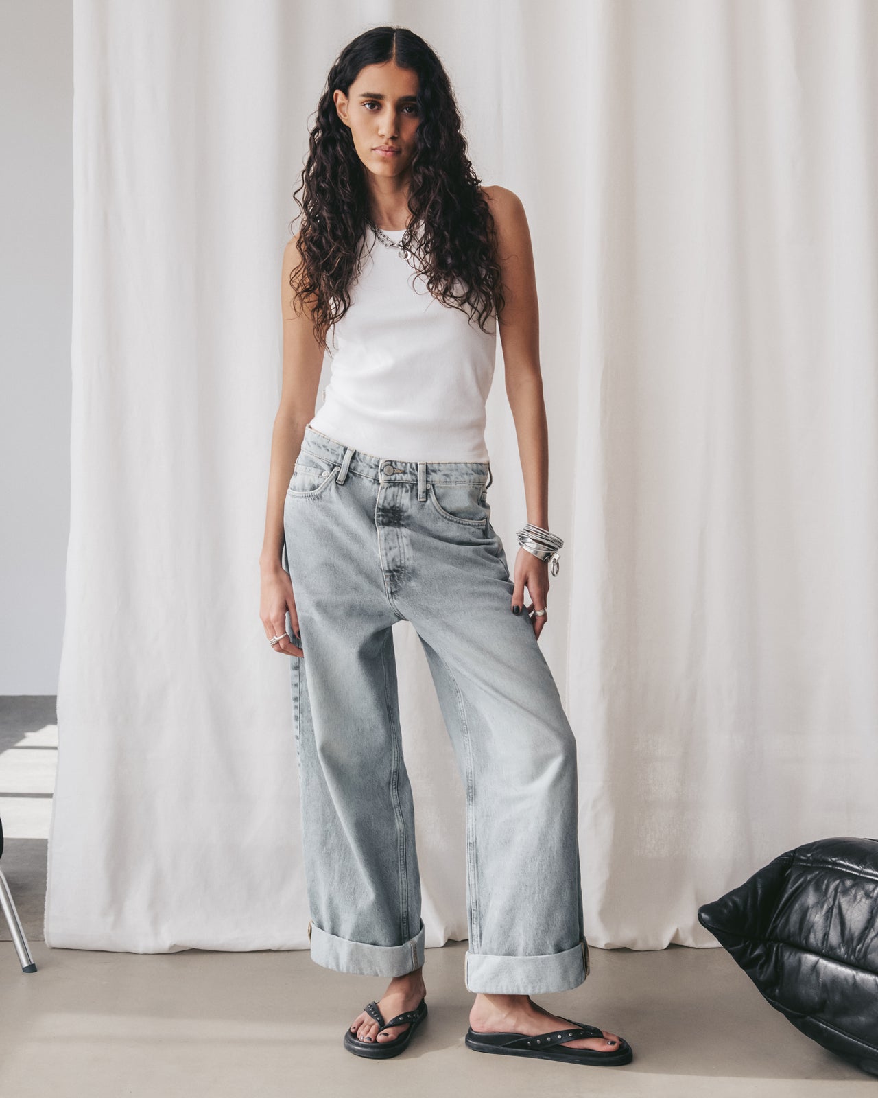 Blue Baggy Jeans White Standard Tank Top - Product photo