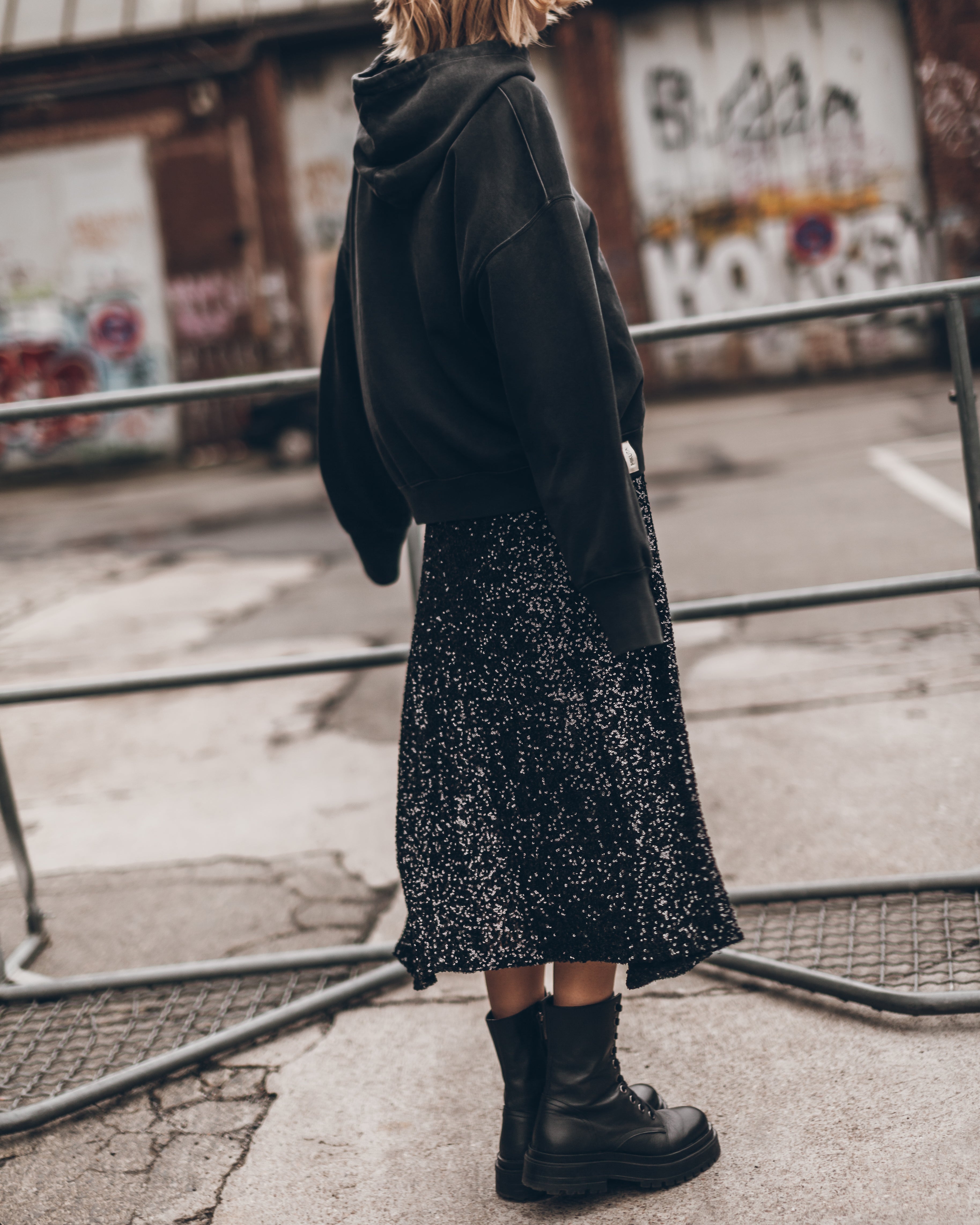 The Black Long Sequin Skirt