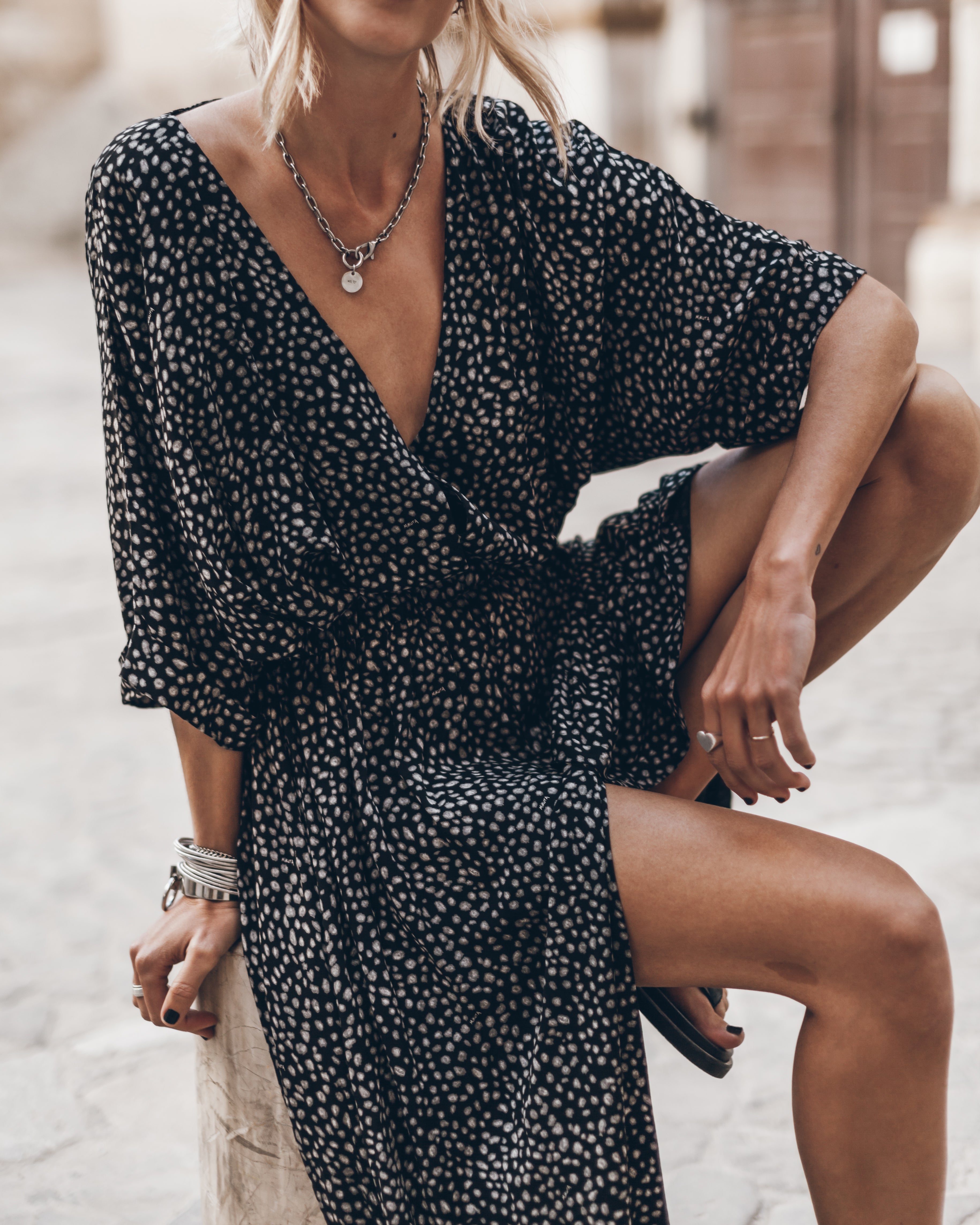The Black Dotted Long Chill Dress