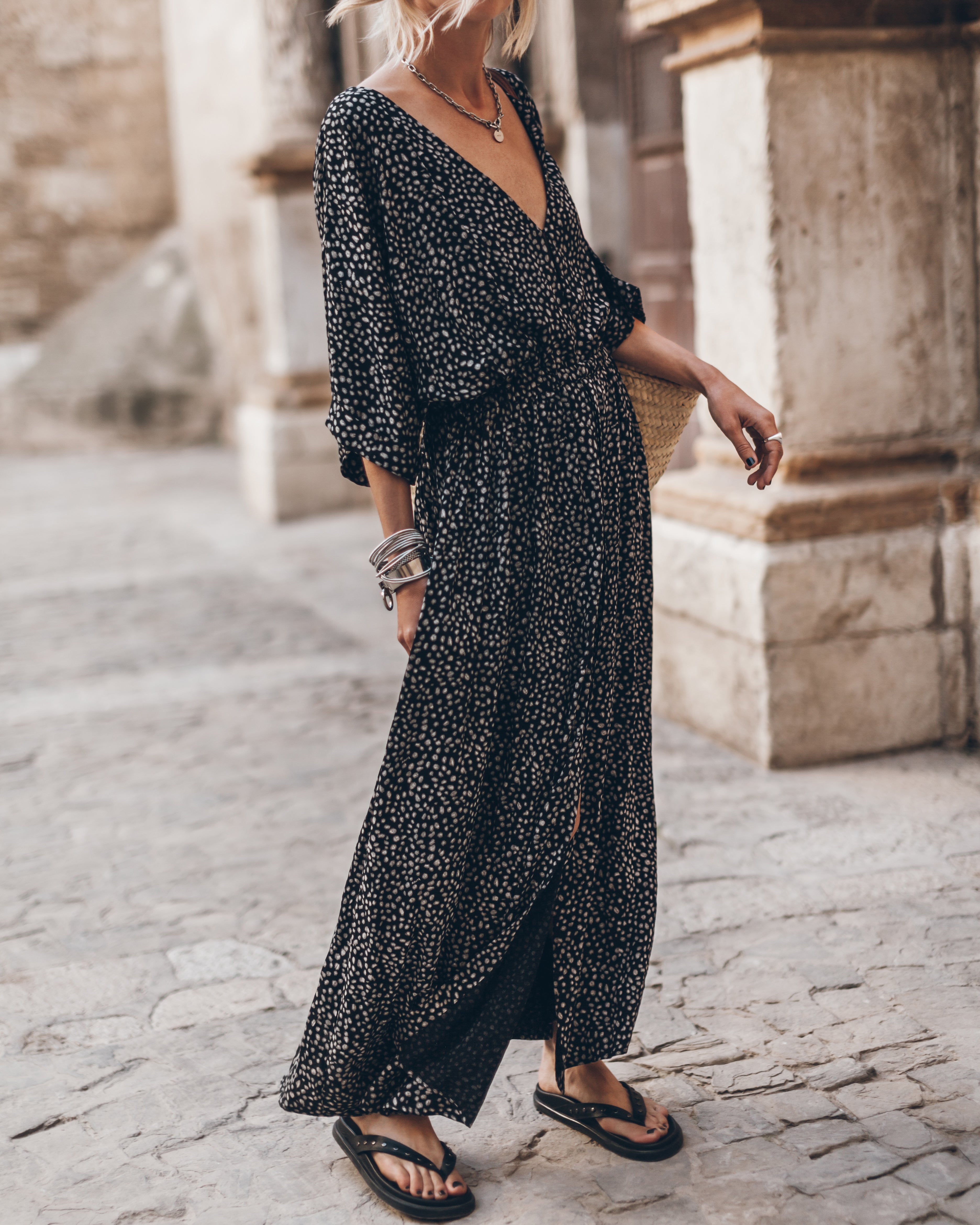 The Black Dotted Long Chill Dress