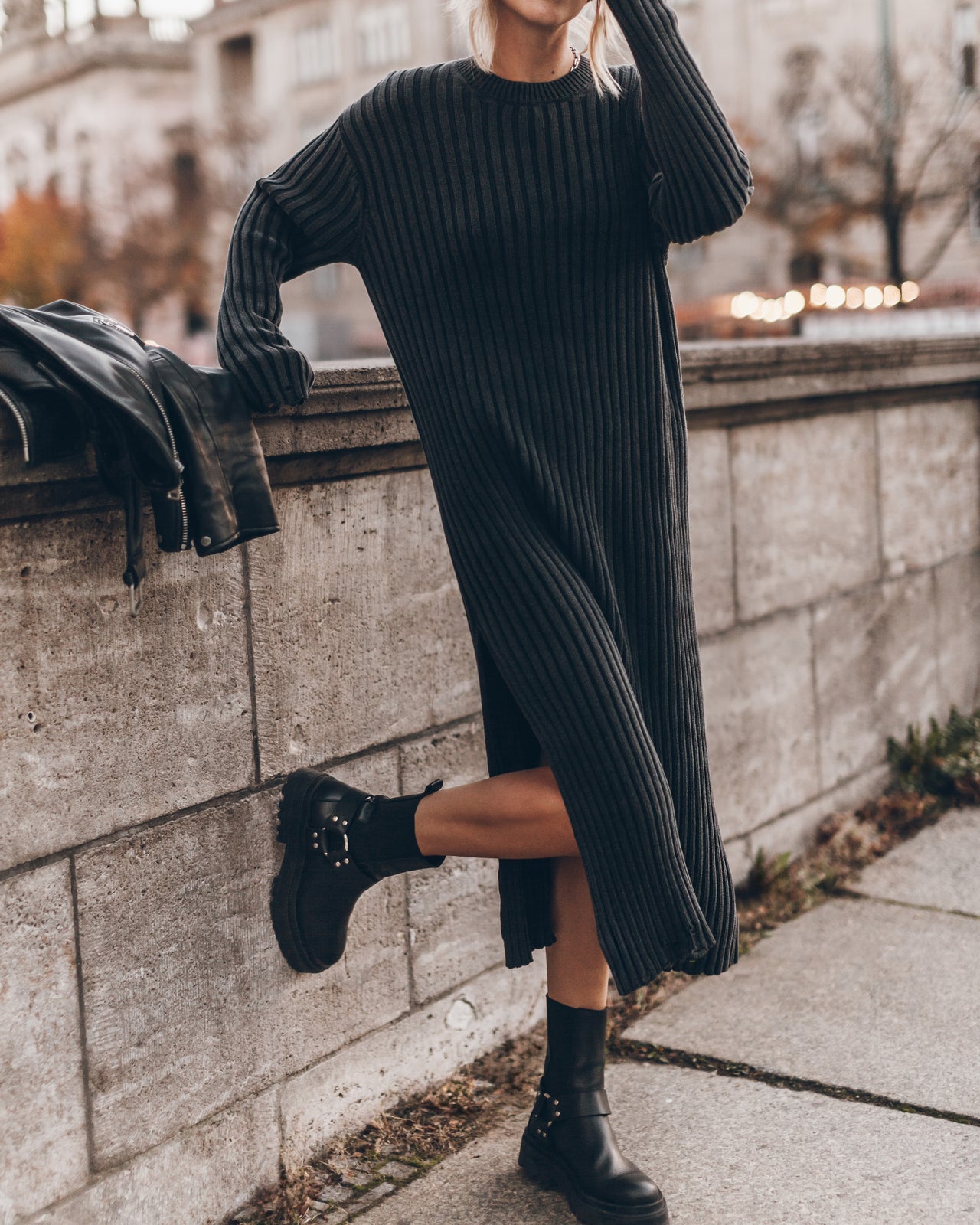 The Dark Faded Knit Longsleeve Dress