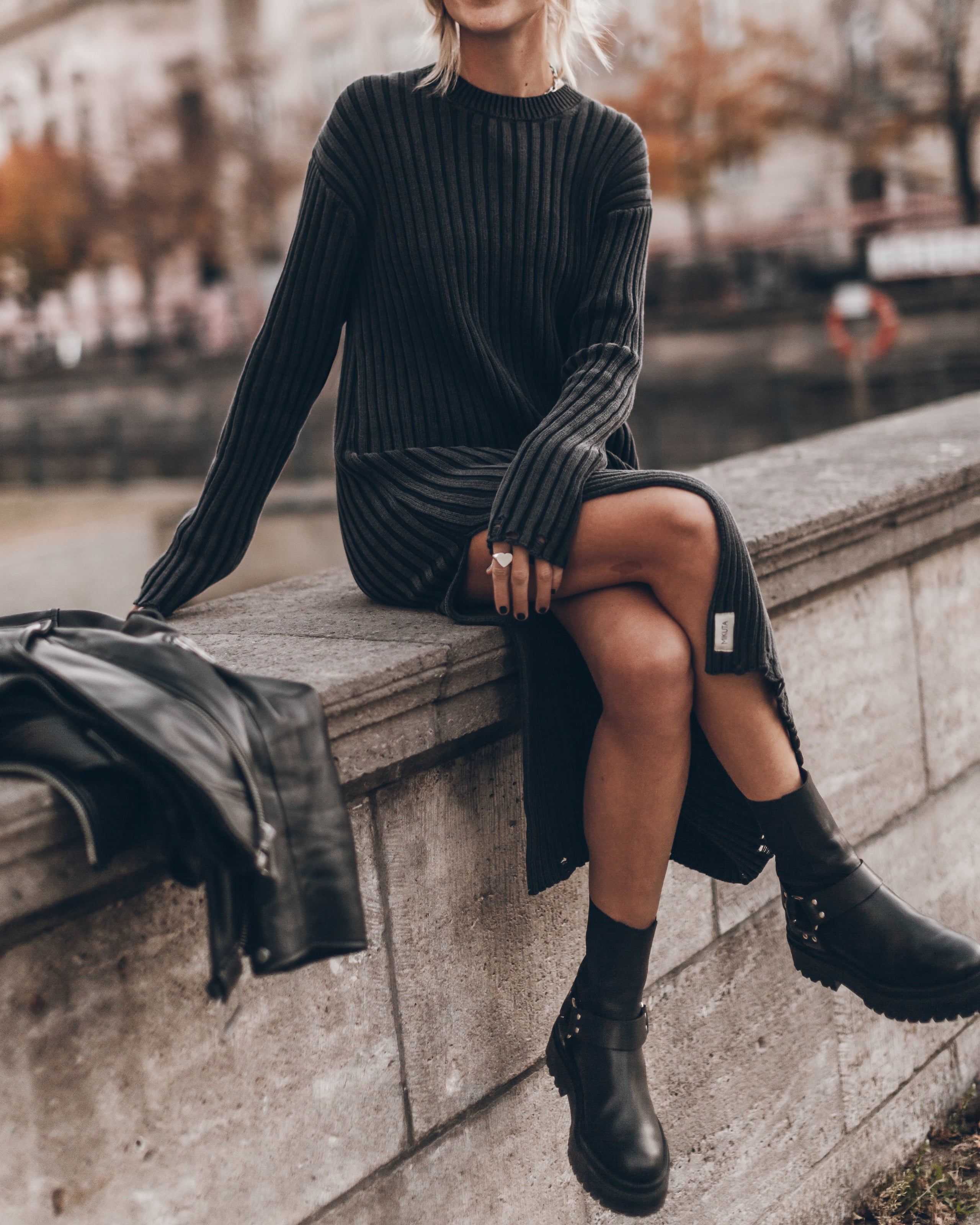 The Dark Faded Knit Longsleeve Dress