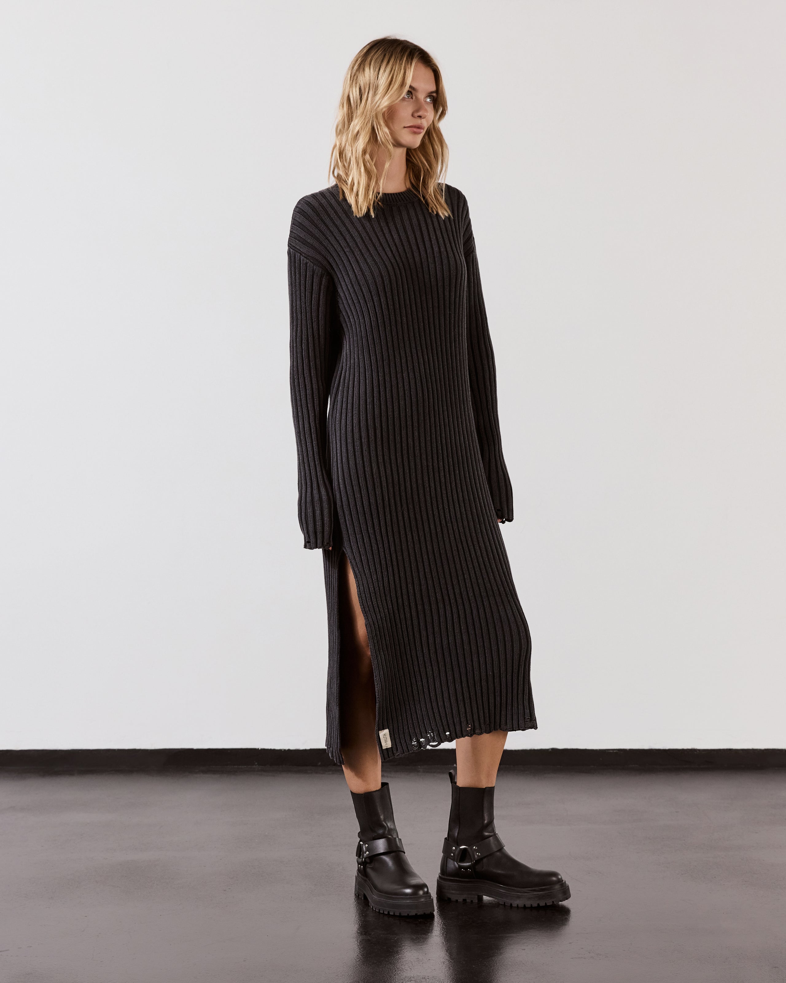 The Dark Faded Knit Longsleeve Dress