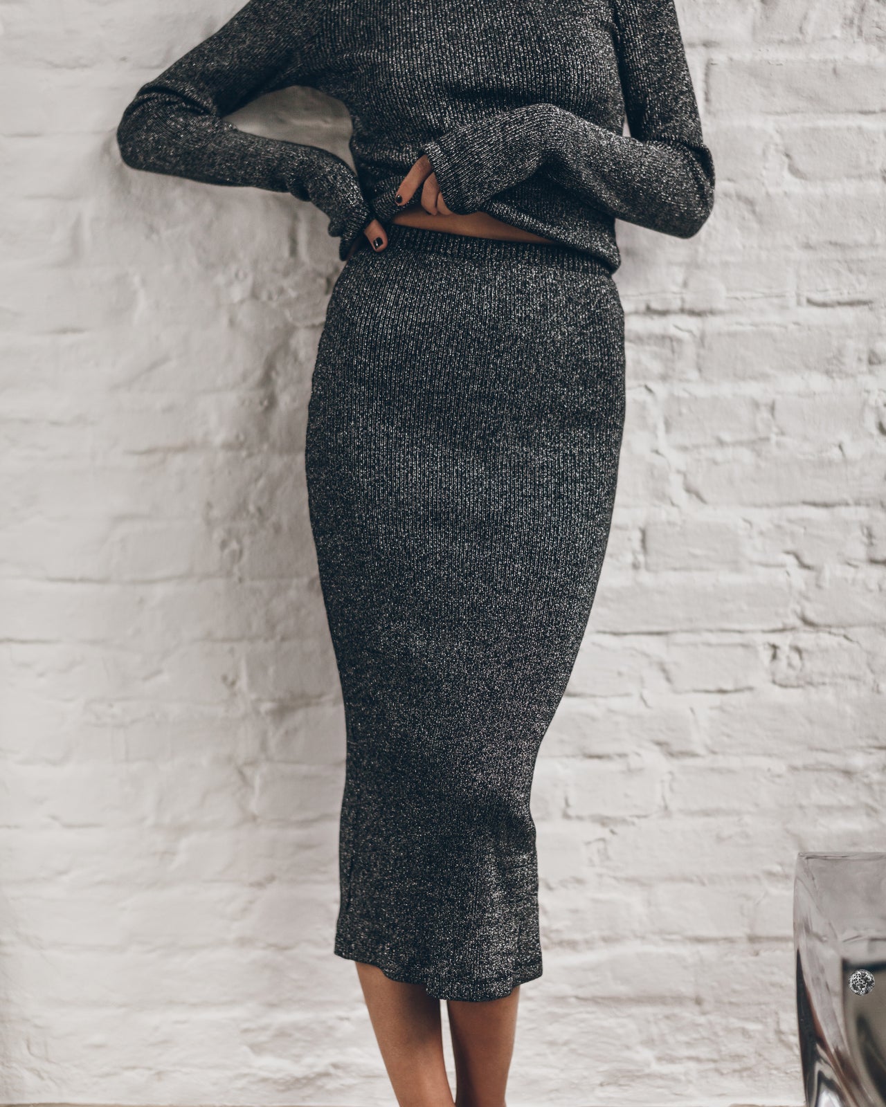 The Dark Glitter Ribbed Long Tube Skirt