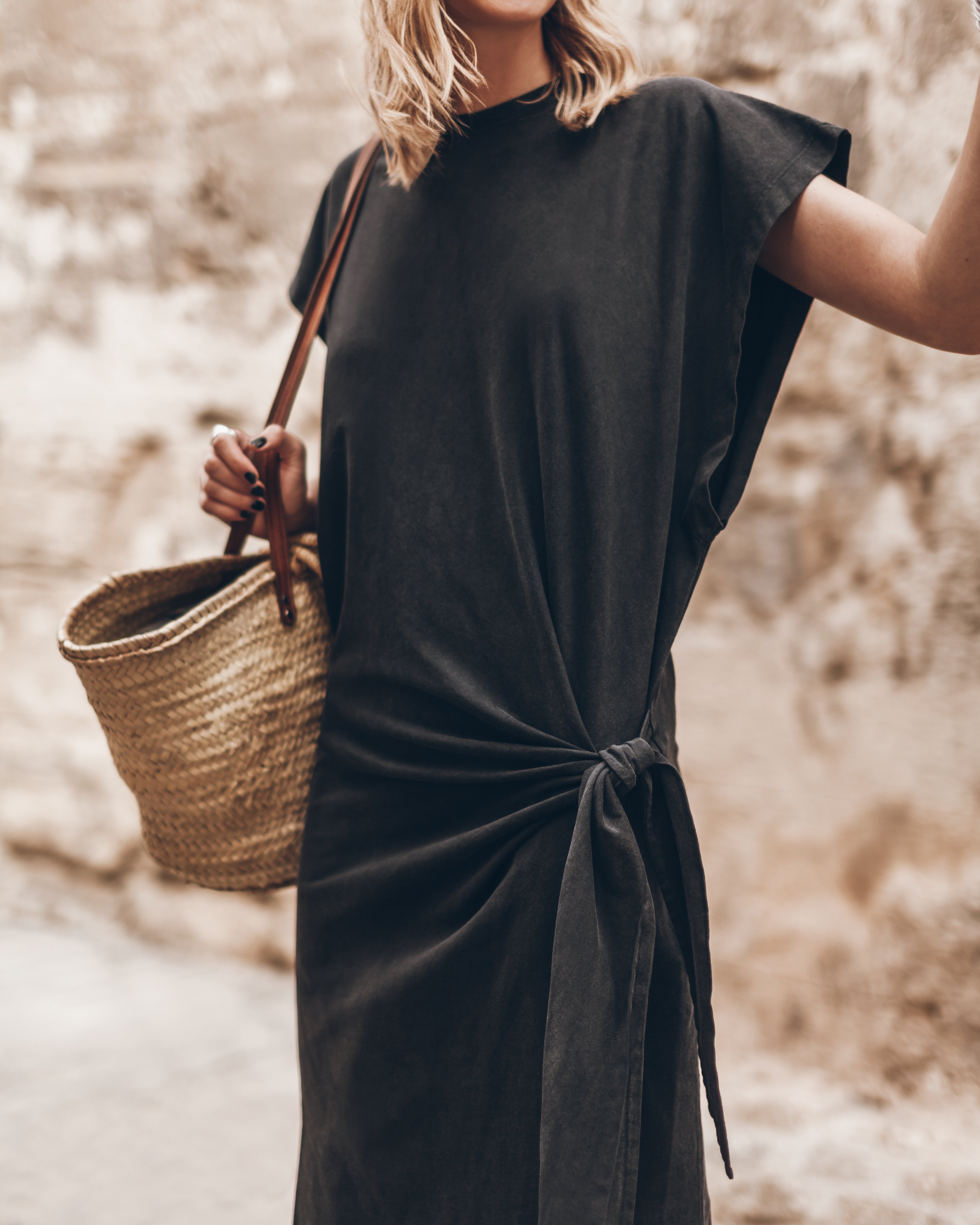 The Dark Long Knotted Batwing Dress