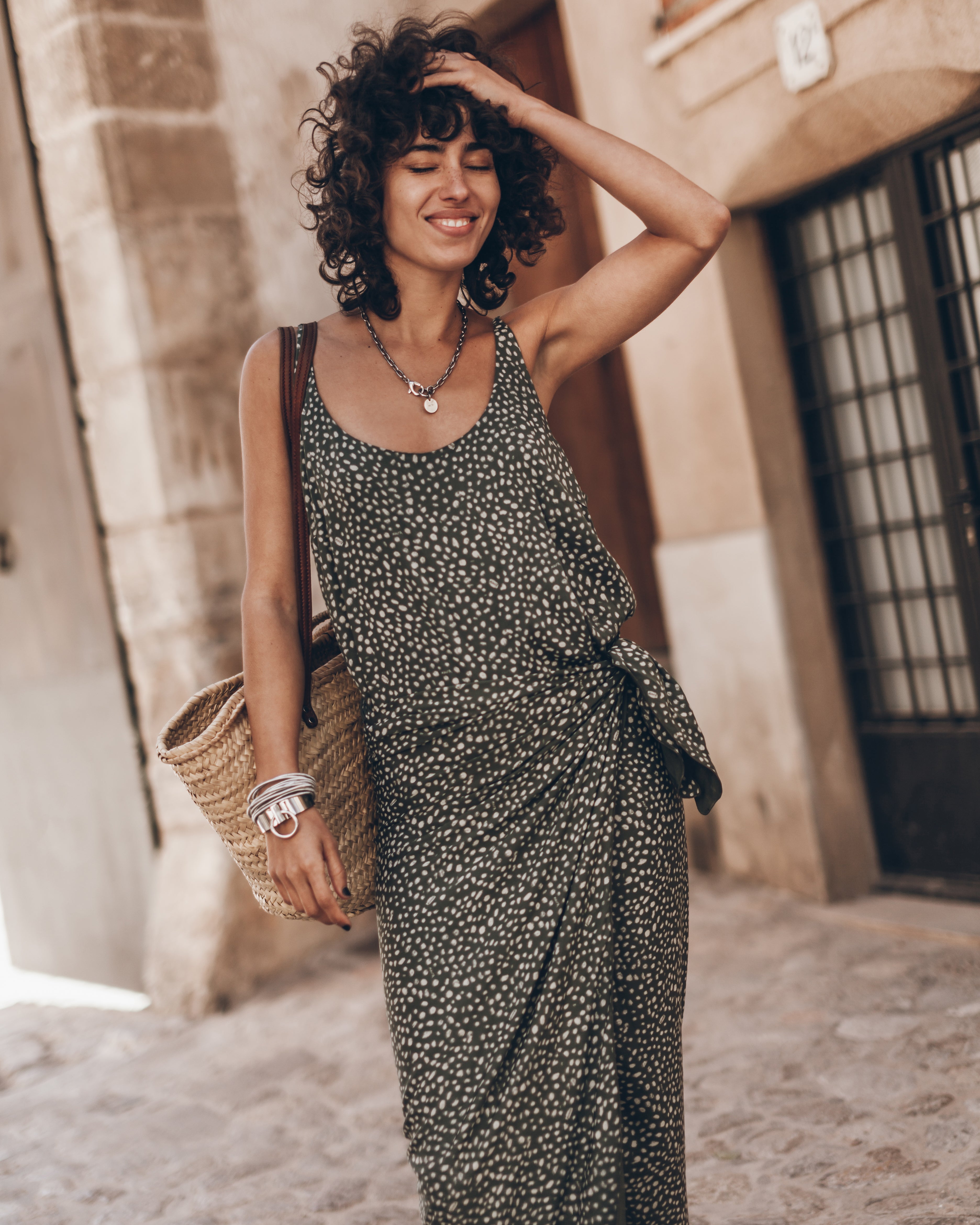 The Green Dotted Long Knotted Dress