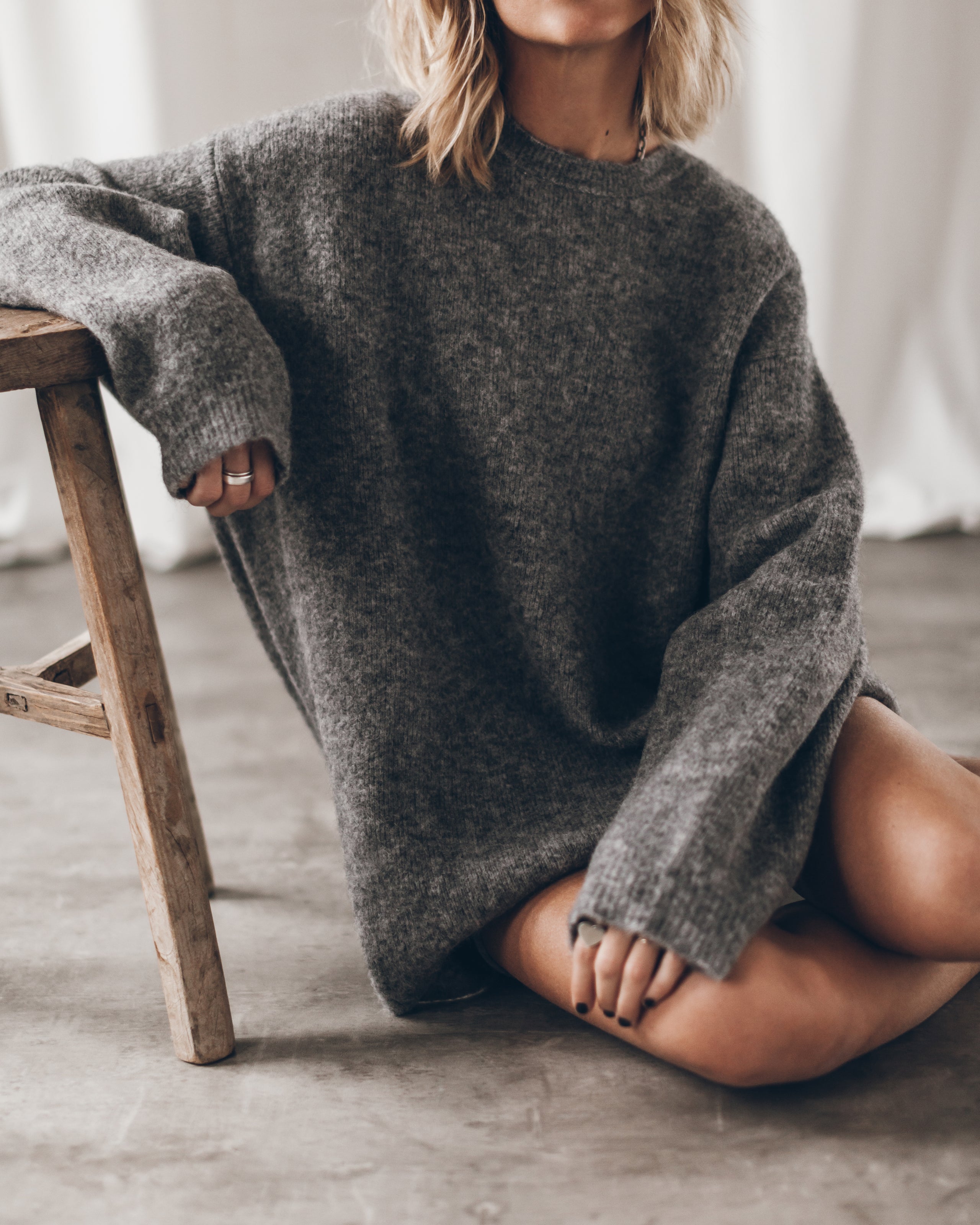 The Grey Melange Oversized Knitted Sweater