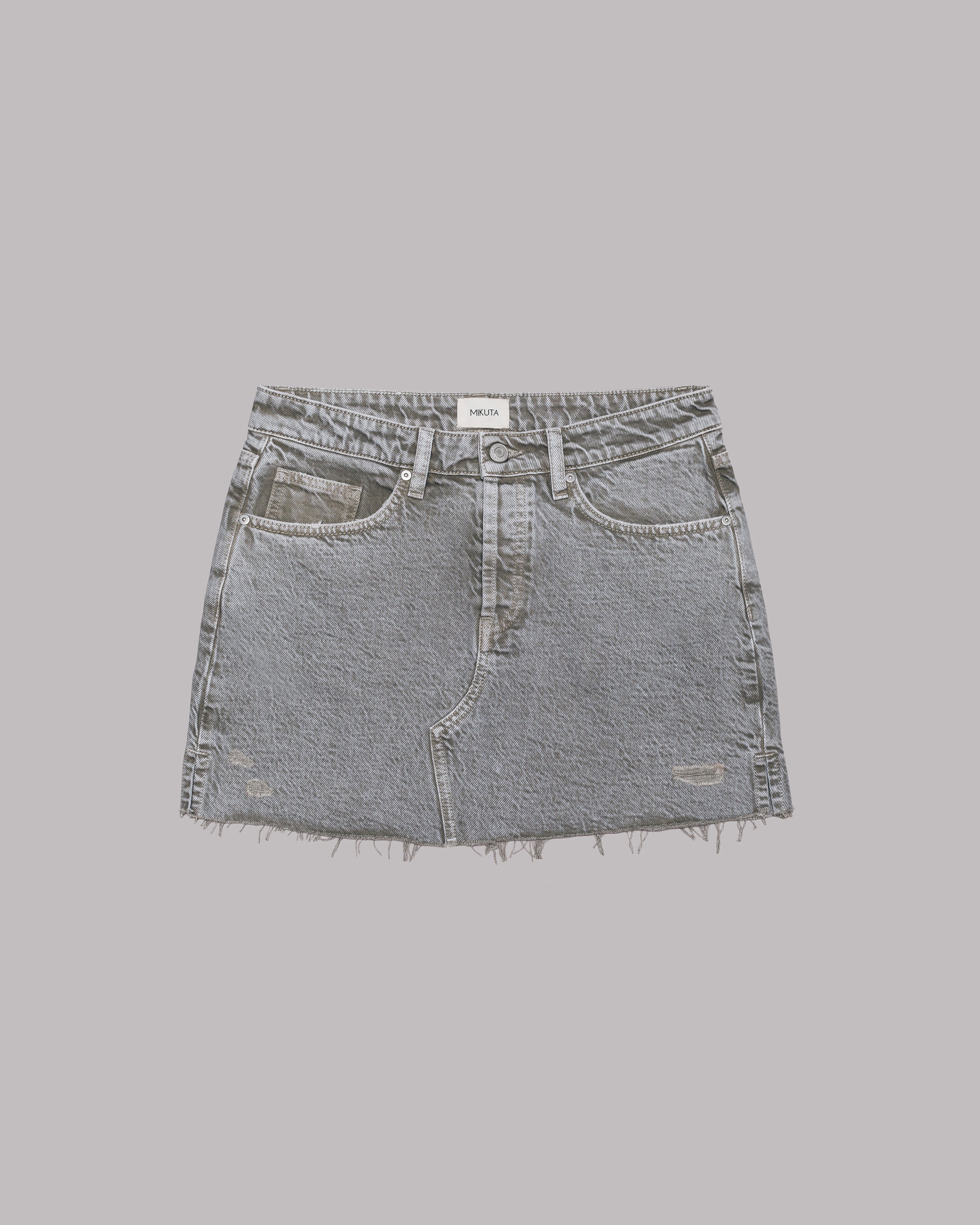 The Khaki Faded Denim Skirt