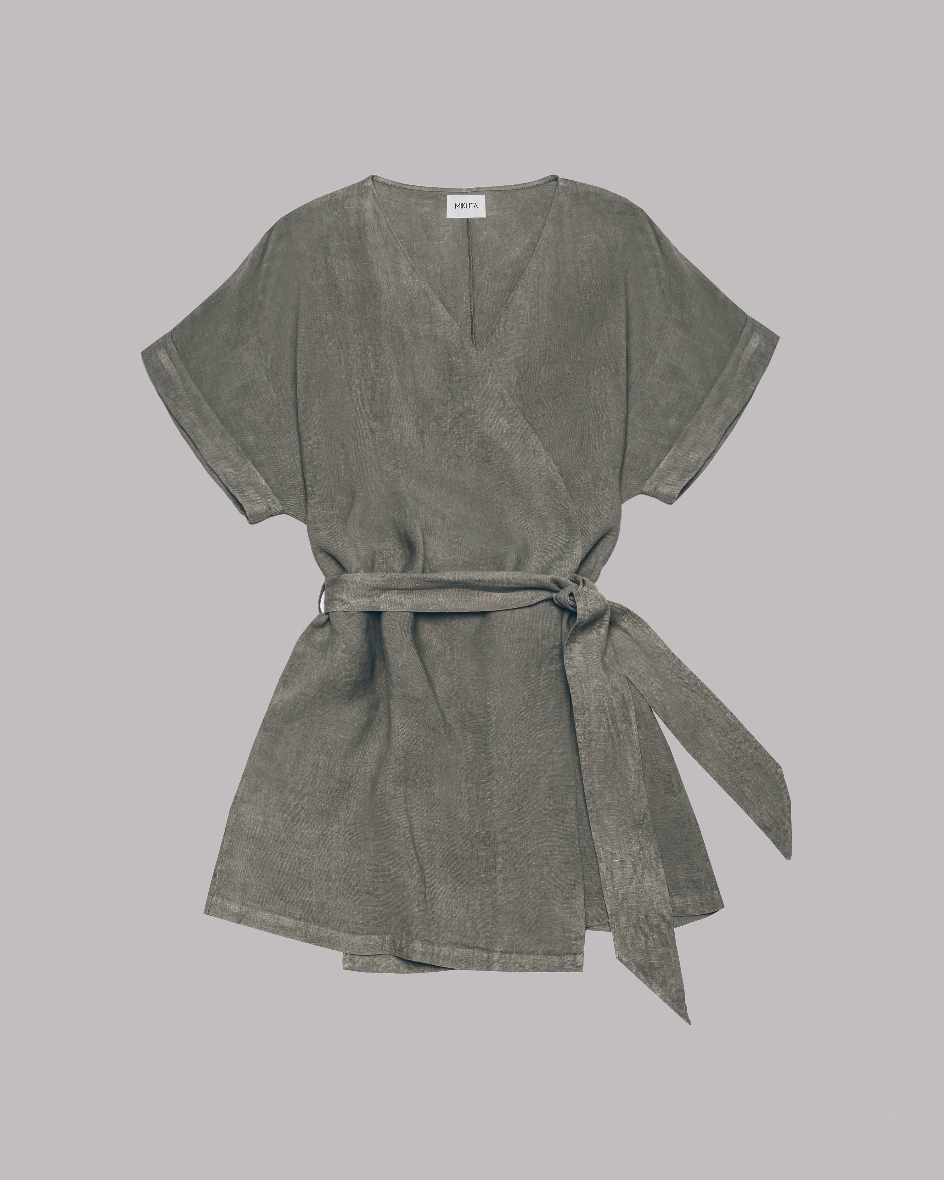 The Khaki Linen Kimono Dress