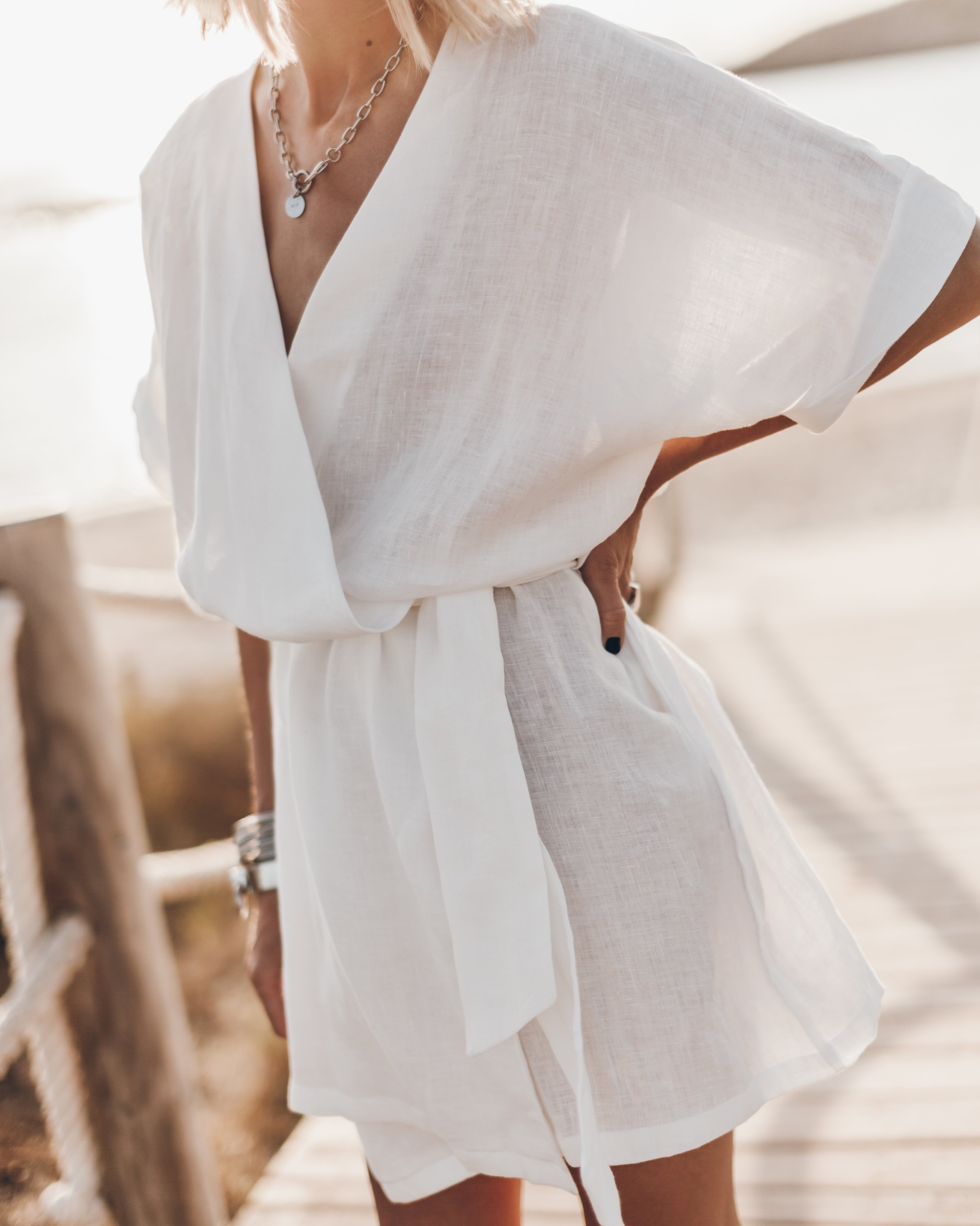 The White Linen Kimono Dress