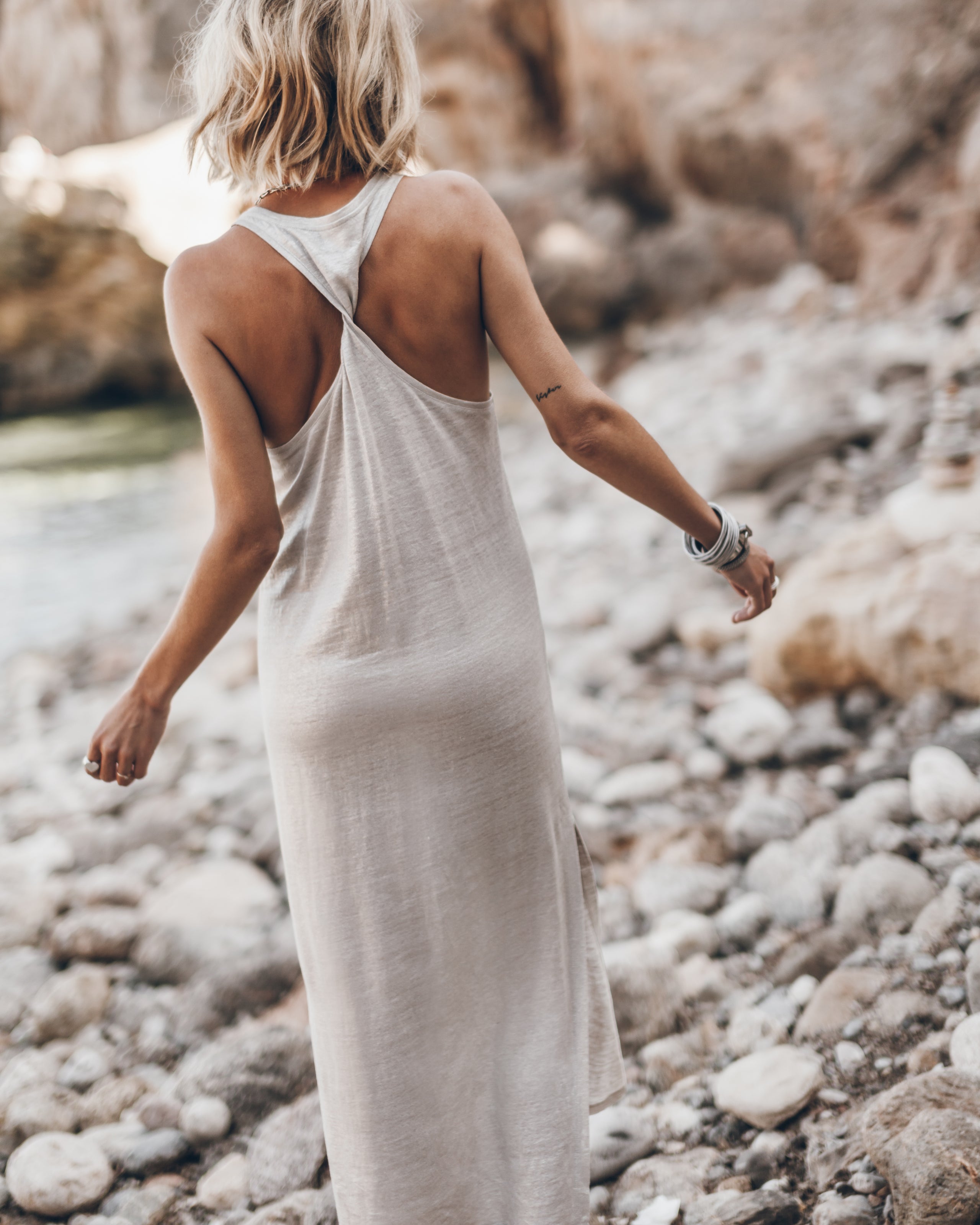 The Light Sparkly Linen Twisted Tank Dress