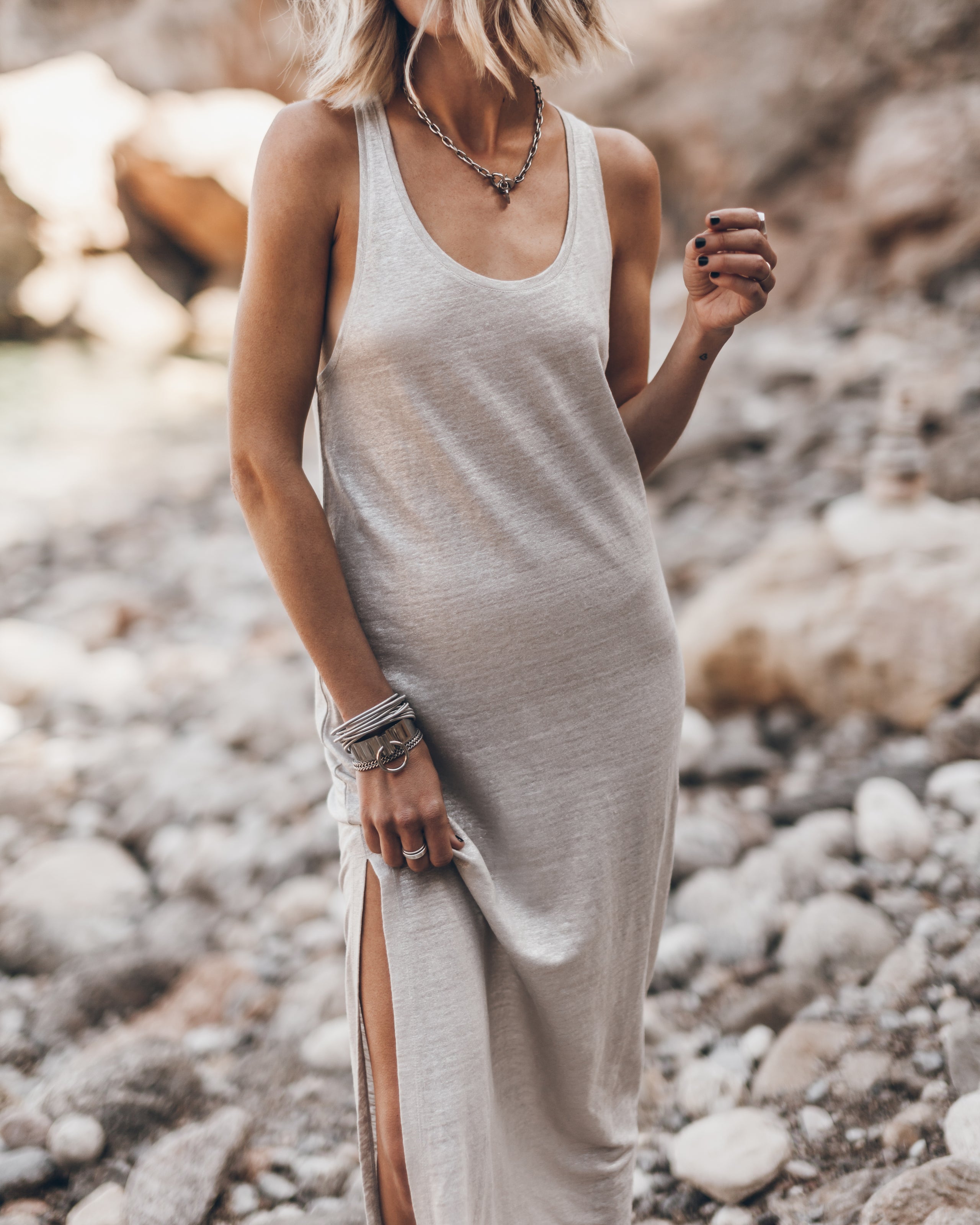 The Light Sparkly Linen Twisted Tank Dress