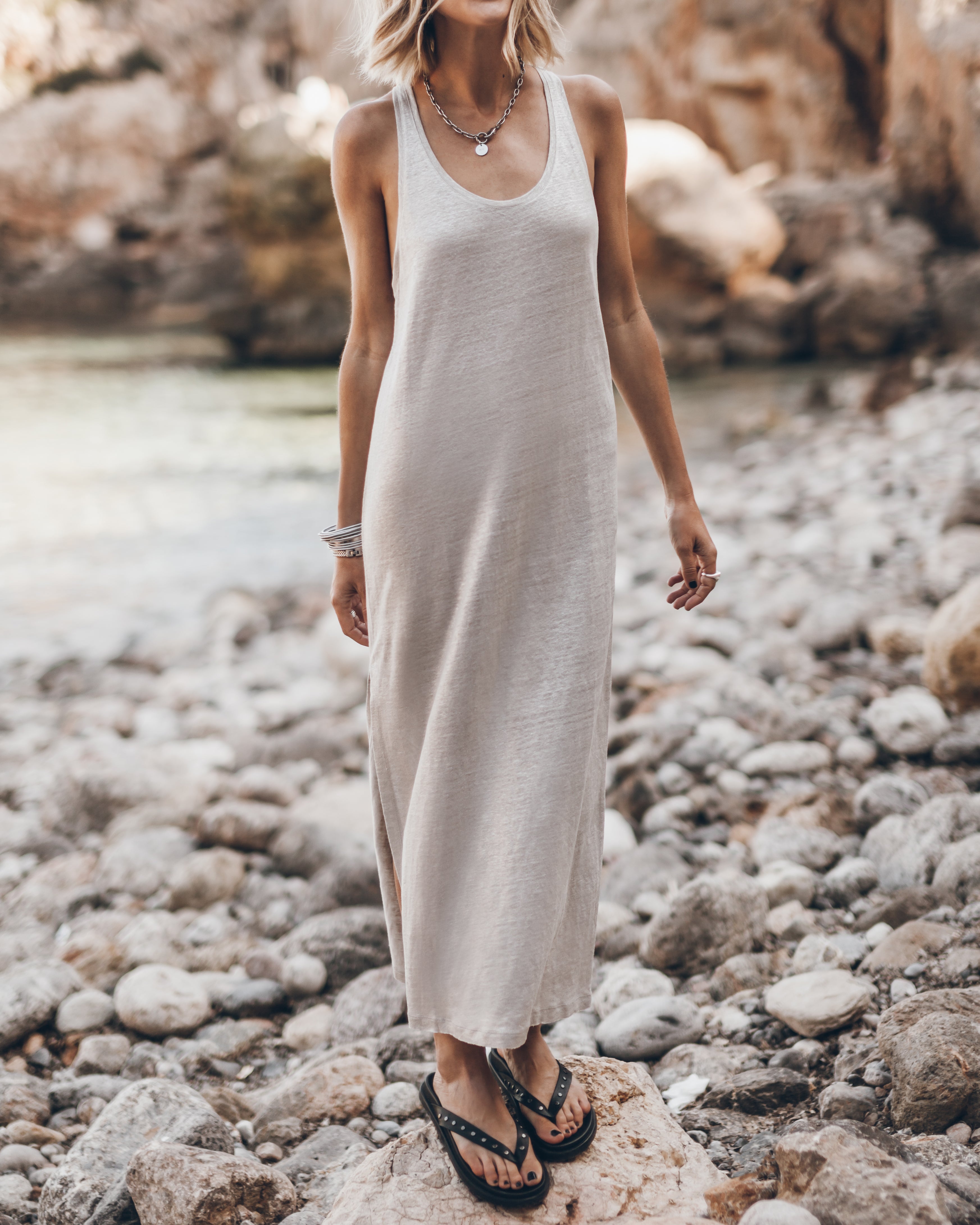 The Light Sparkly Linen Twisted Tank Dress