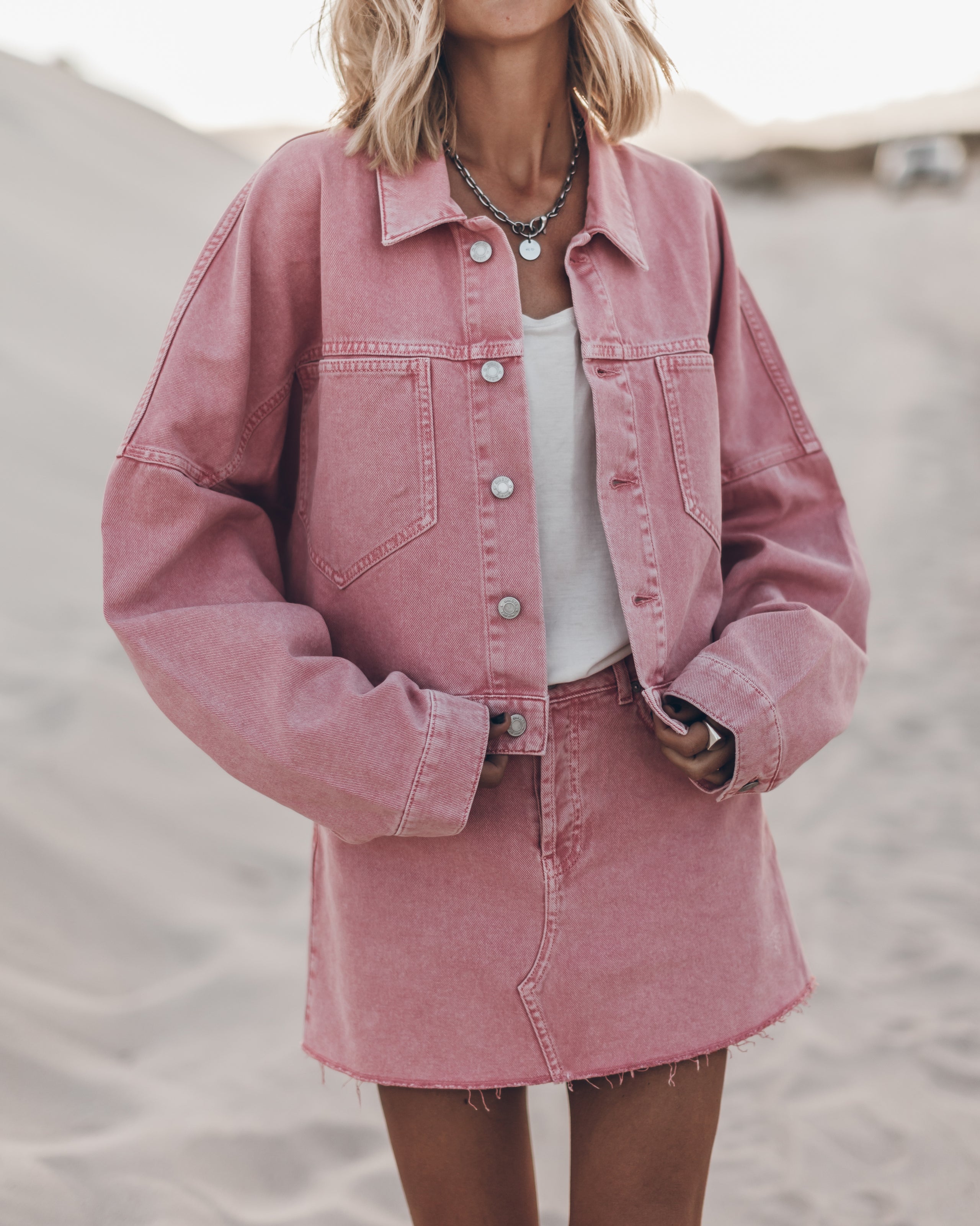 The Pink Cropped Denim Jacket