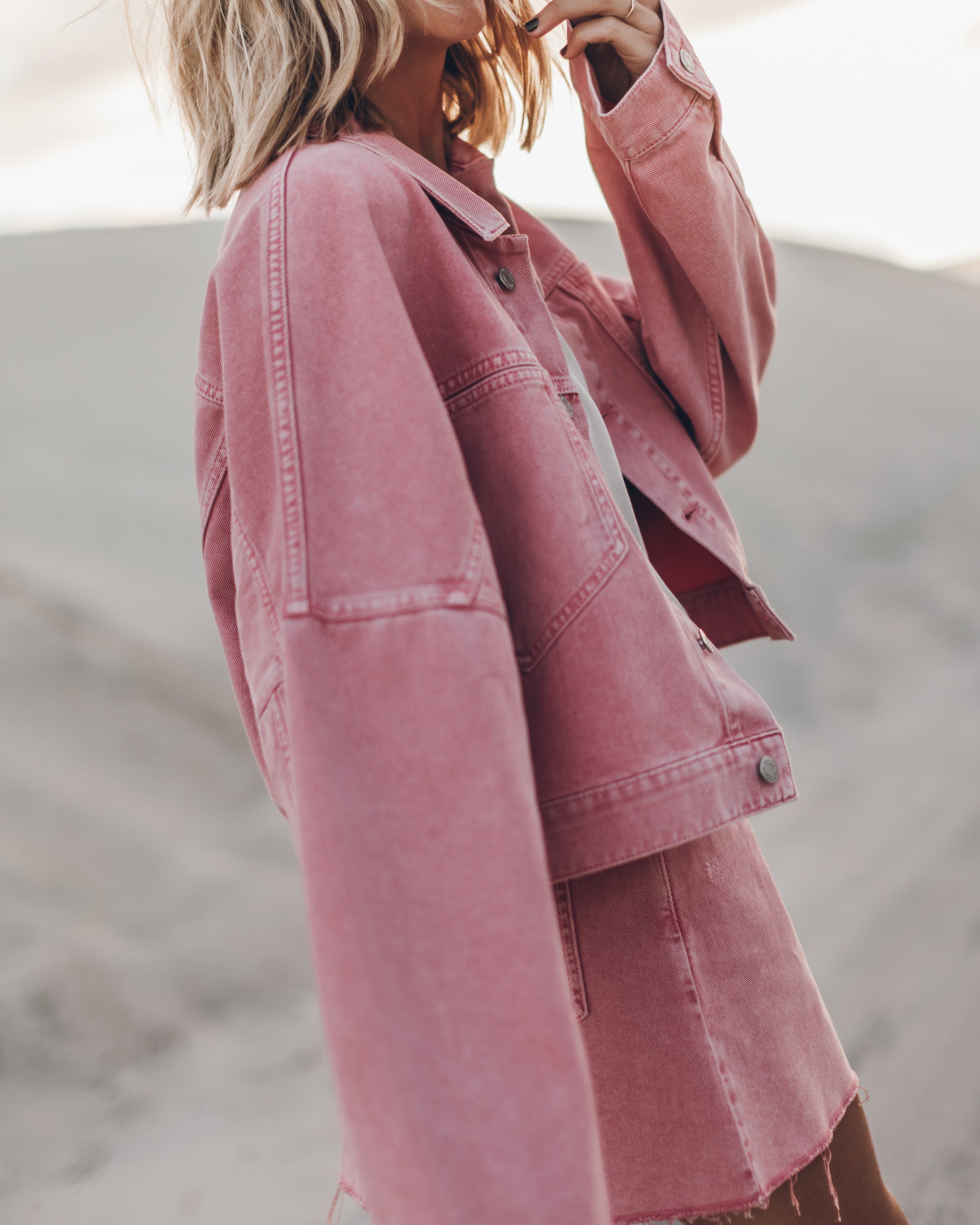 The Pink Cropped Denim Jacket