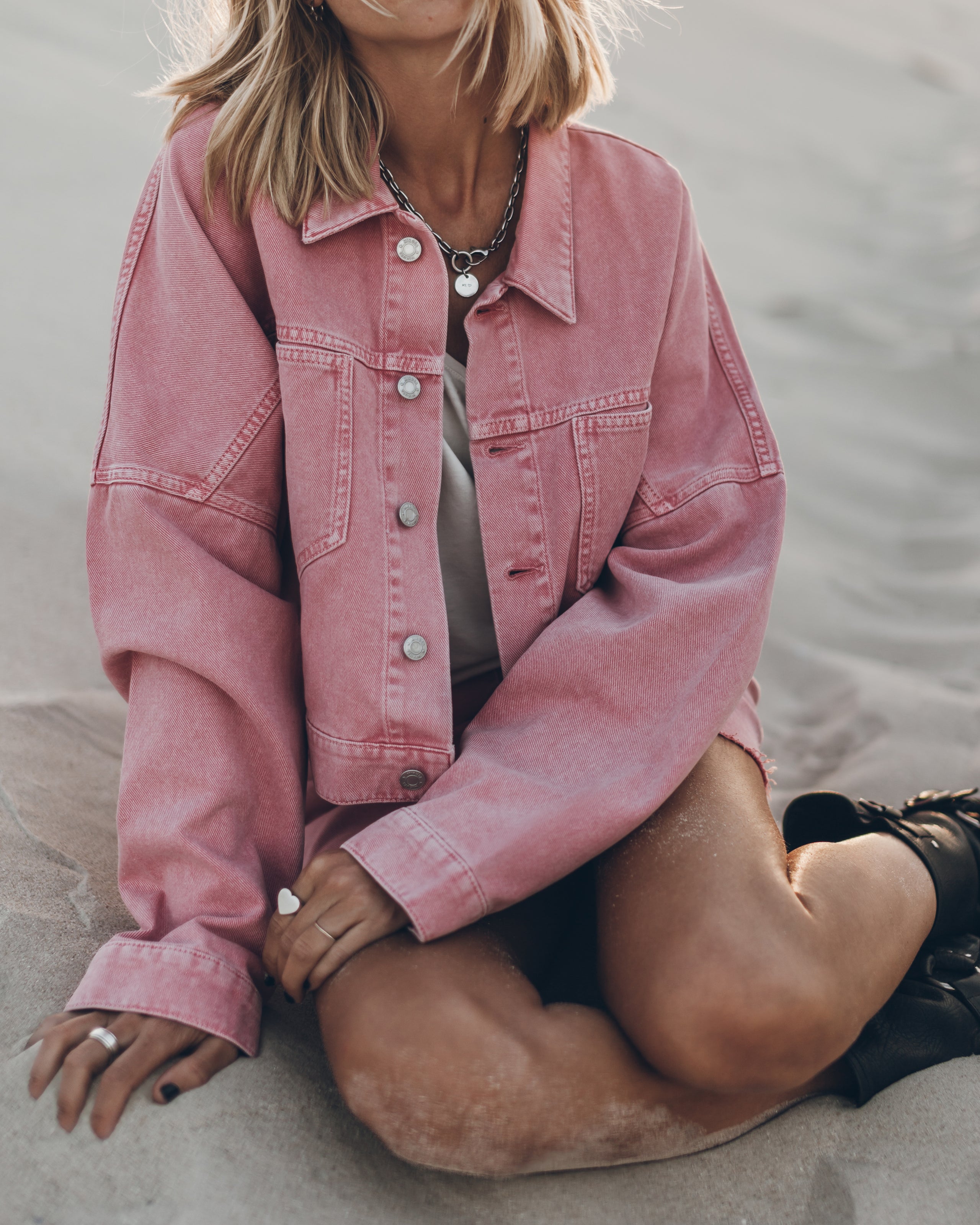 The Pink Cropped Denim Jacket