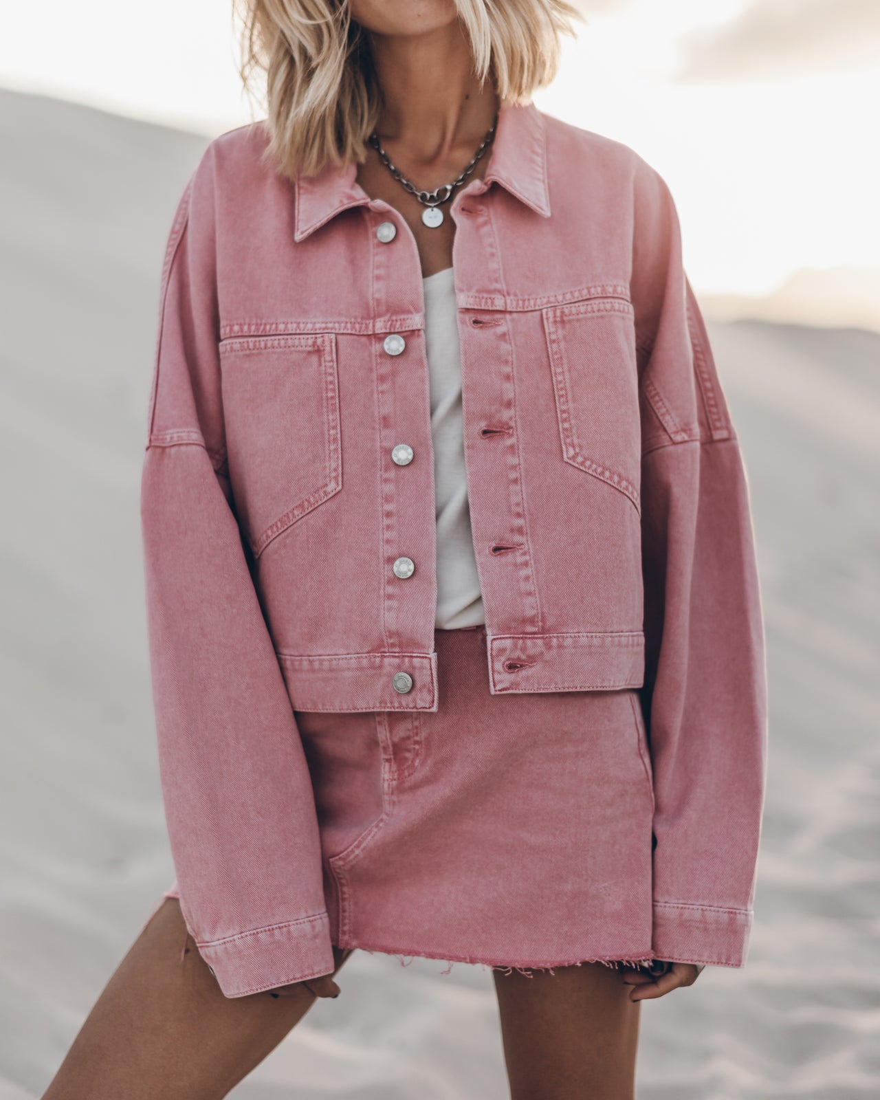 The Pink Cropped Denim Jacket