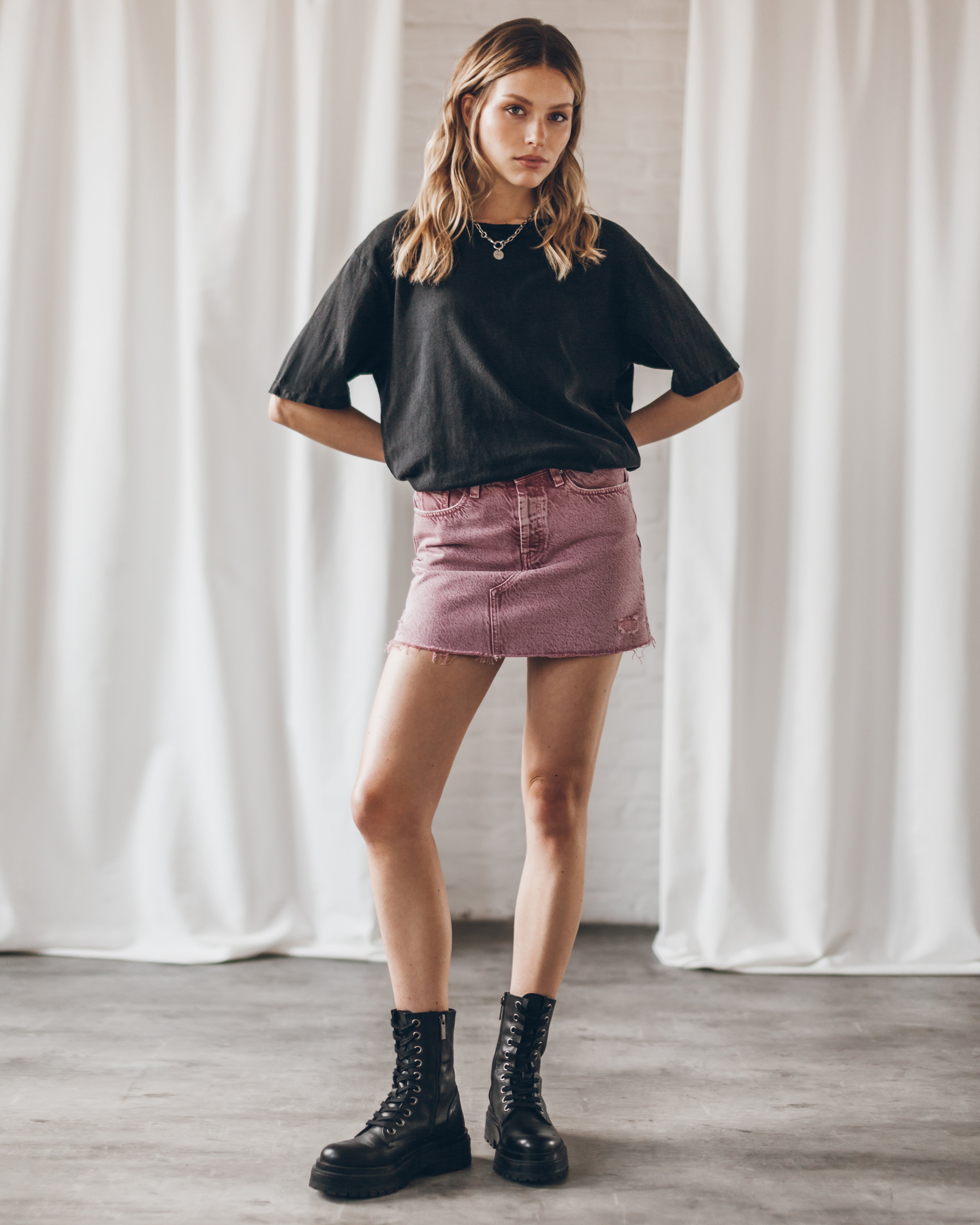 The Pink Faded Denim Skirt