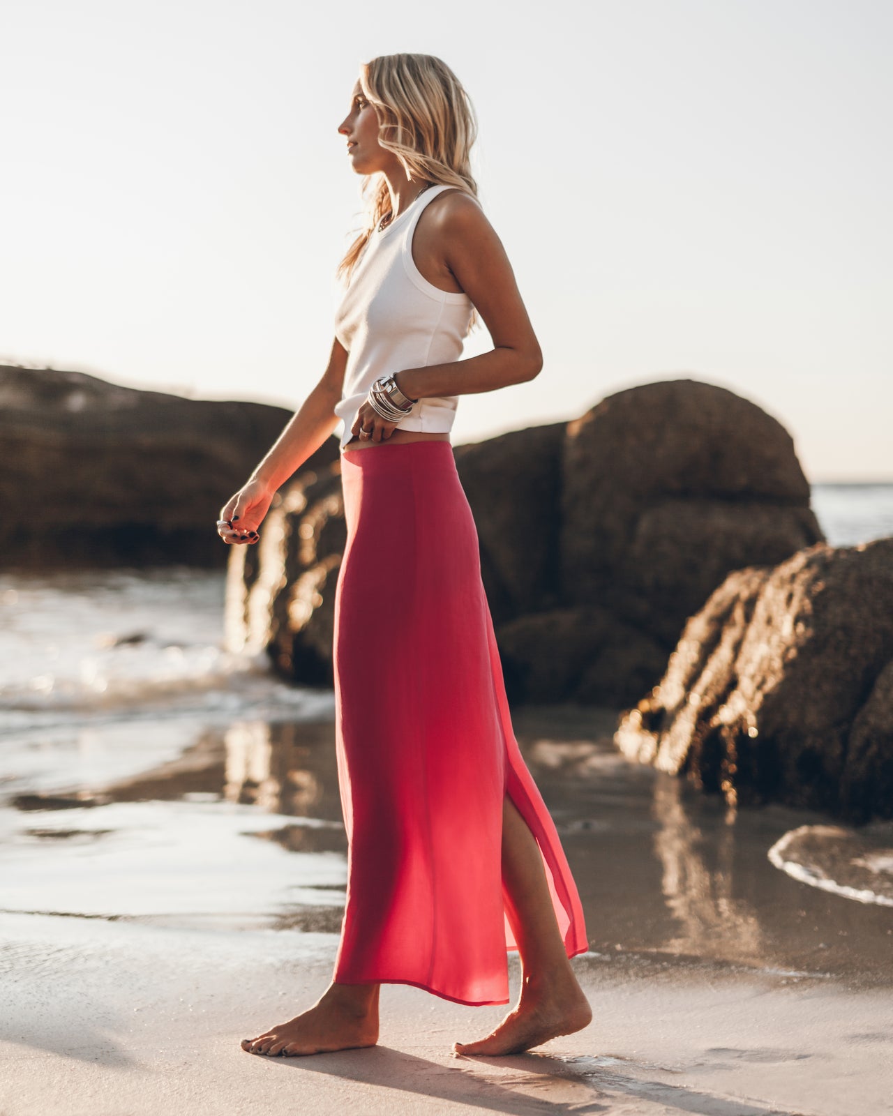 The Pink Long Cupro Skirt