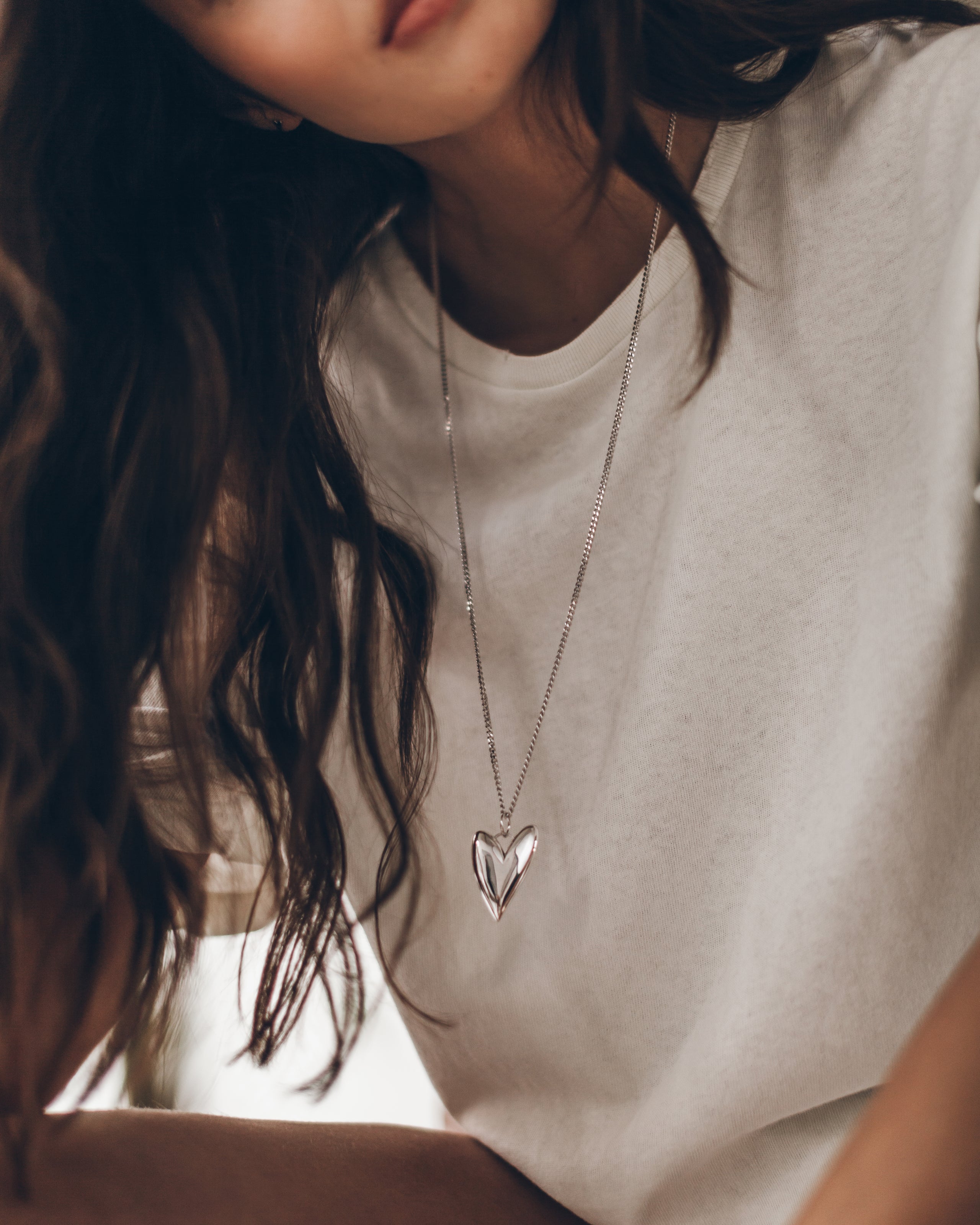 The Silver Long Heart Necklace