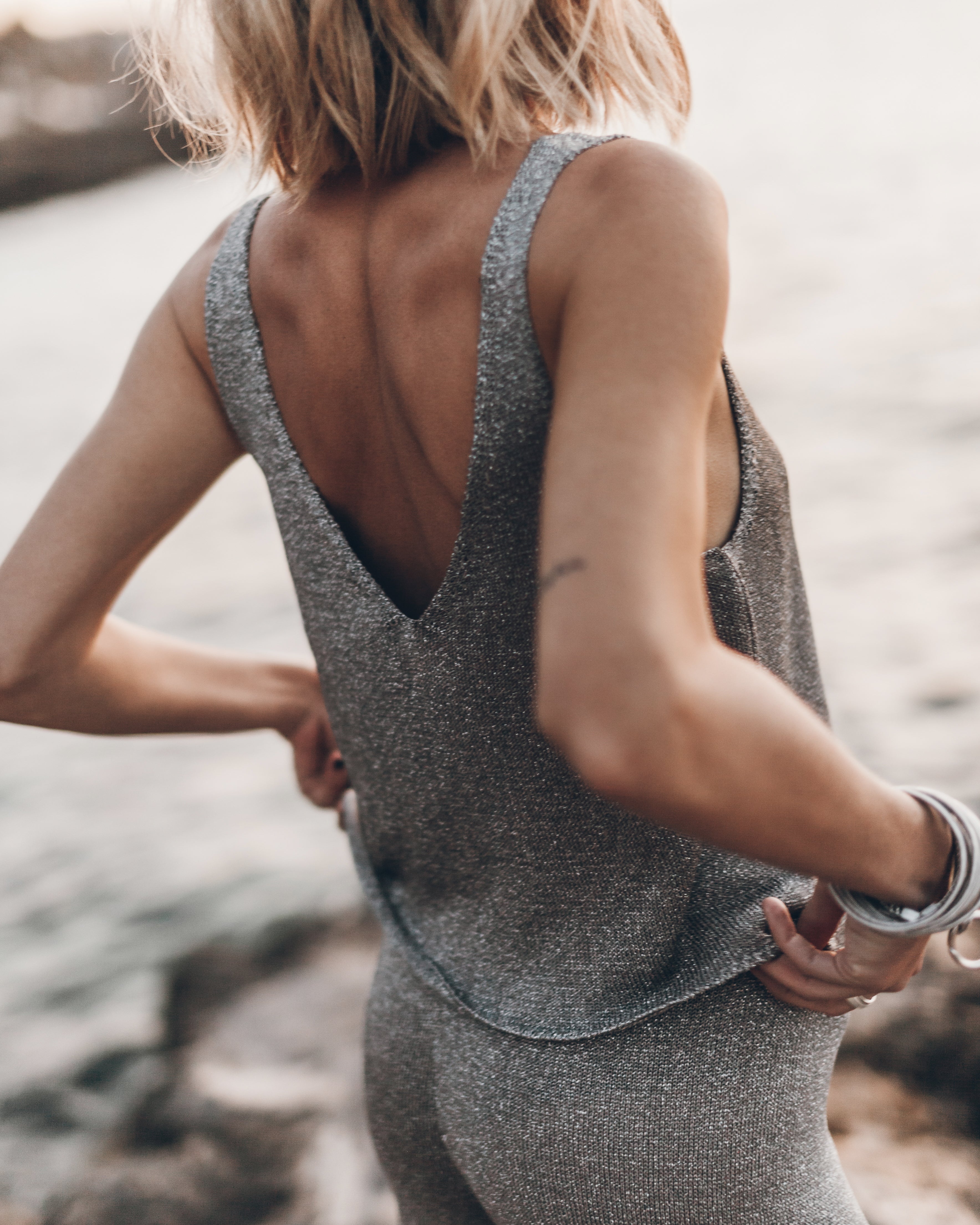 The Silver Sparkly Thin Knit Tank Top