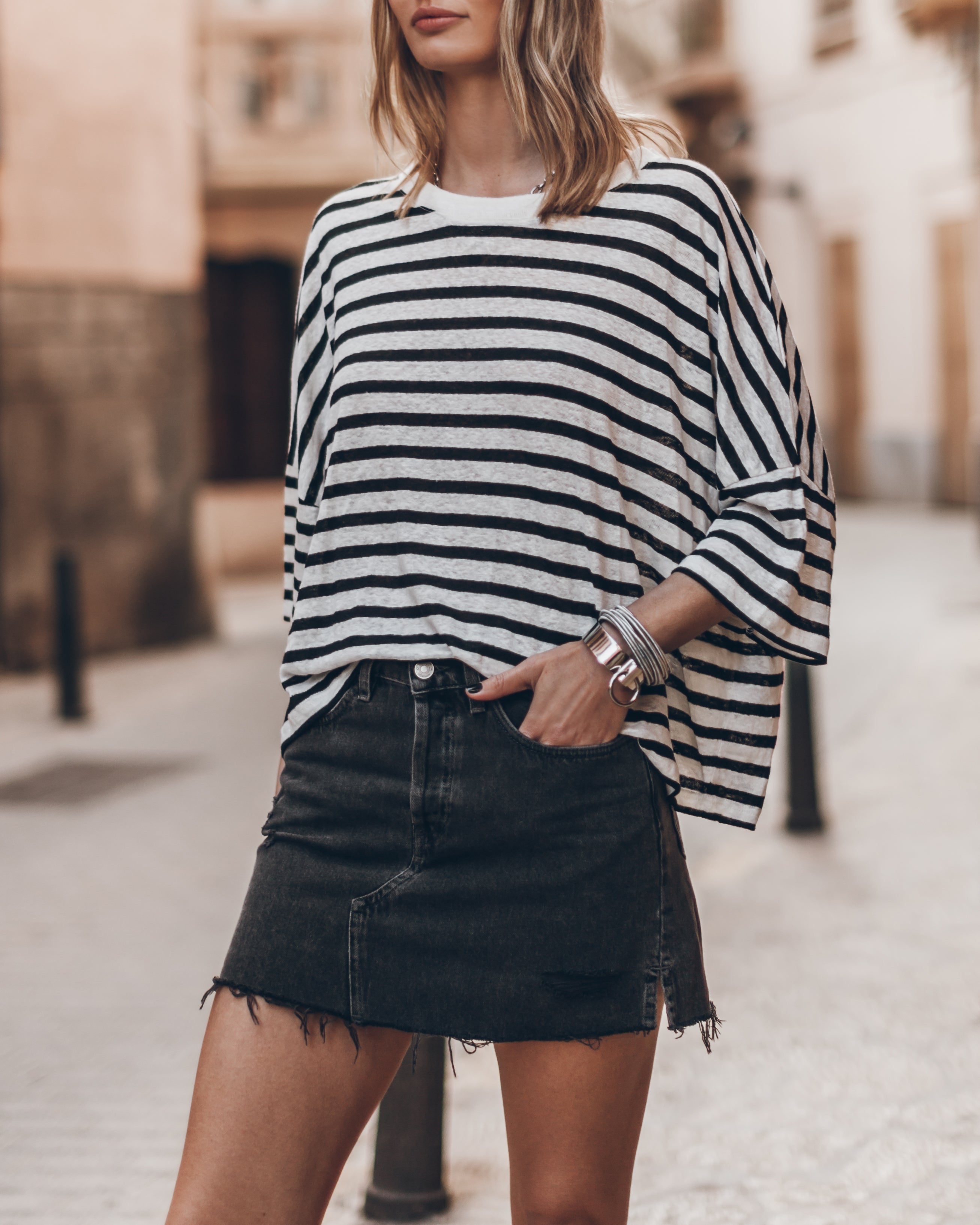 The Striped Loose Linen T-Shirt