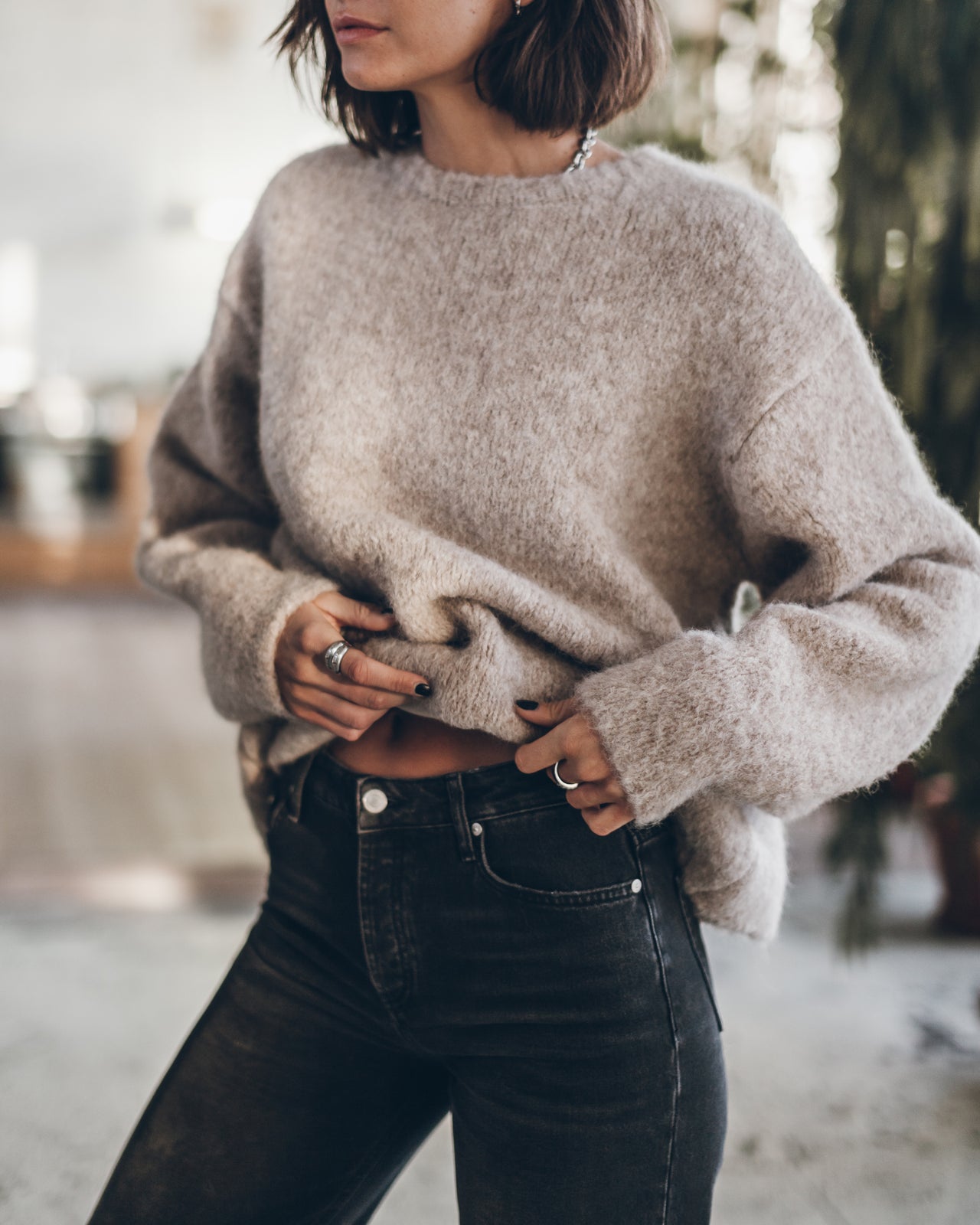 The Beige Fluffy Alpaca Knit Sweater