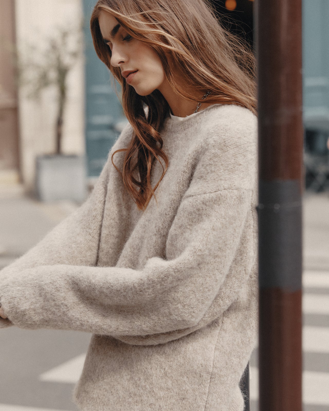 The Beige Fluffy Alpaca Knit Sweater