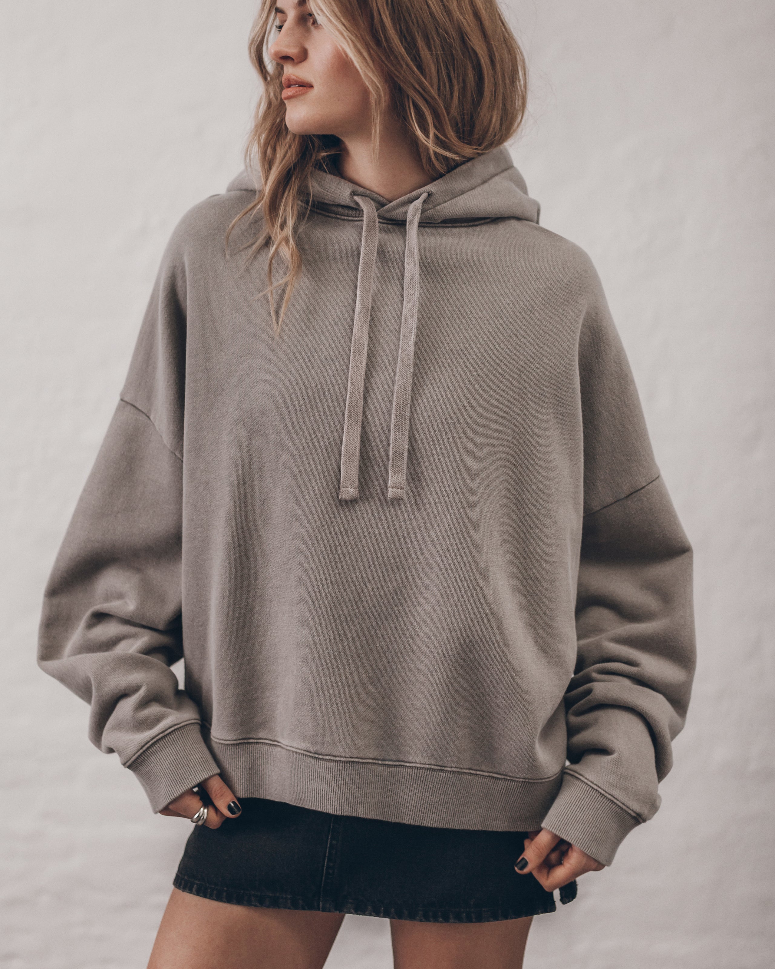 The Beige Oversized Hoodie The Black Denim Mini Skirt Studio Sophia Acfc - Product photo