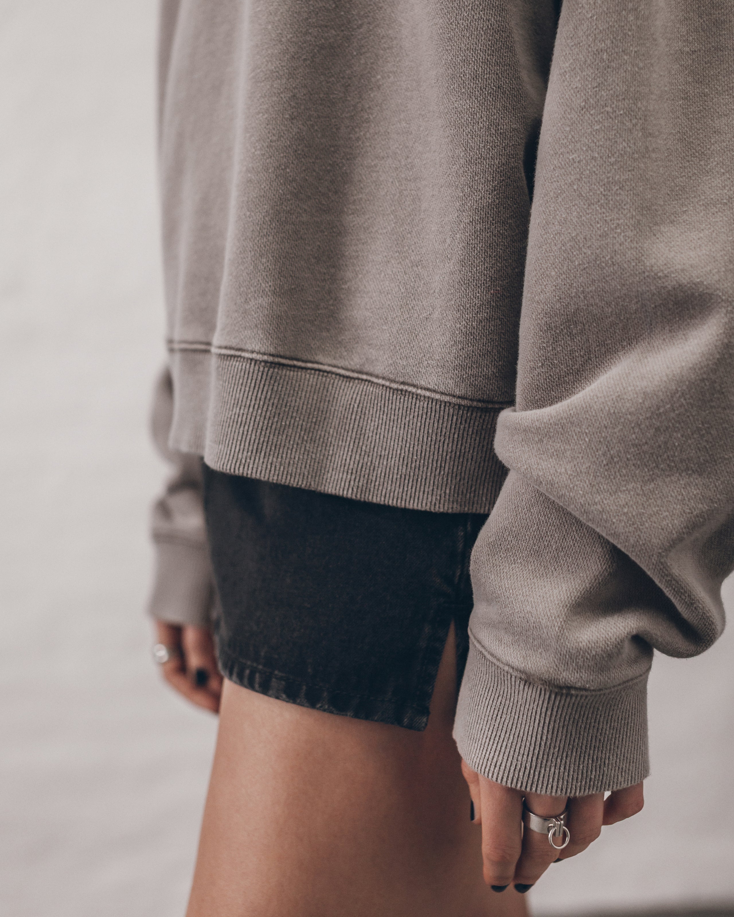 The Beige Oversized Hoodie The Black Denim Mini Skirt The Cuff Ring Studio Sophia - Product photo