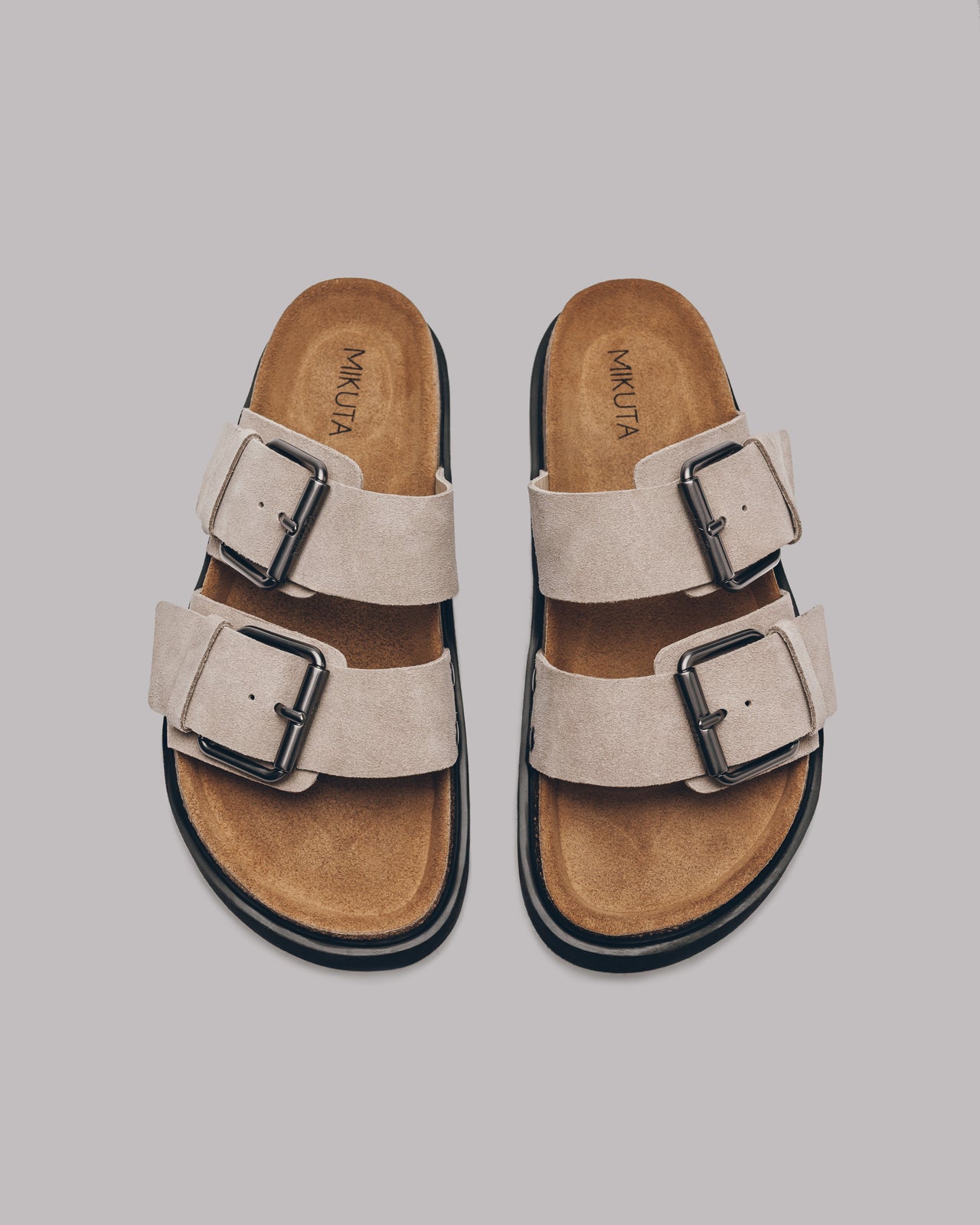 The Beige Suede Buckle Sandals