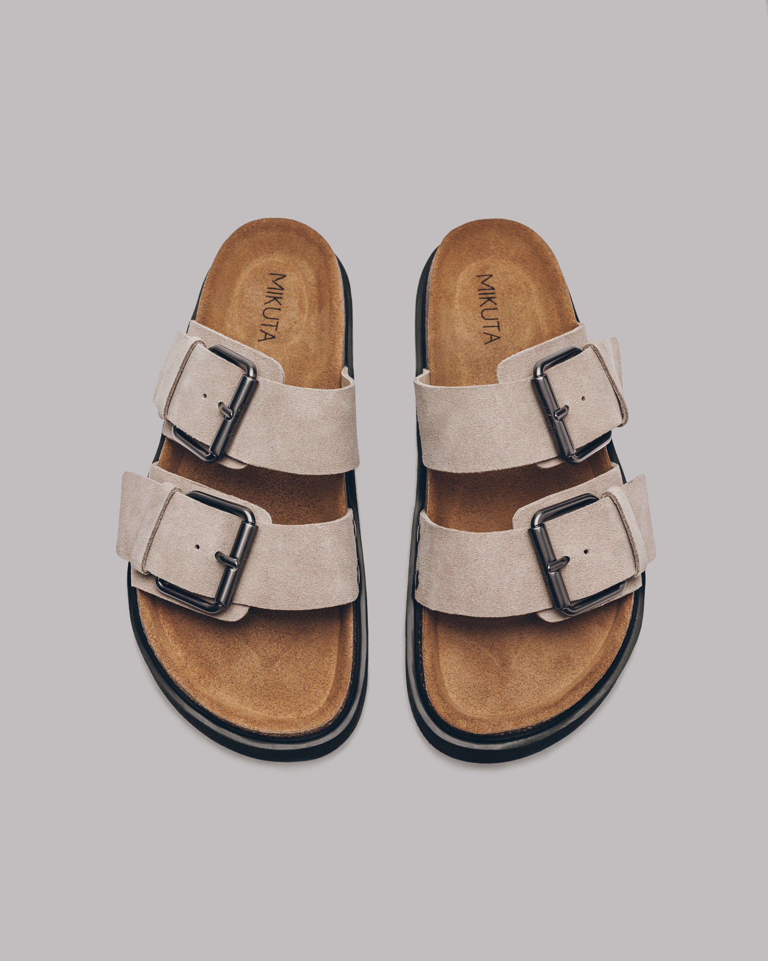 The Beige Suede Buckle Sandals