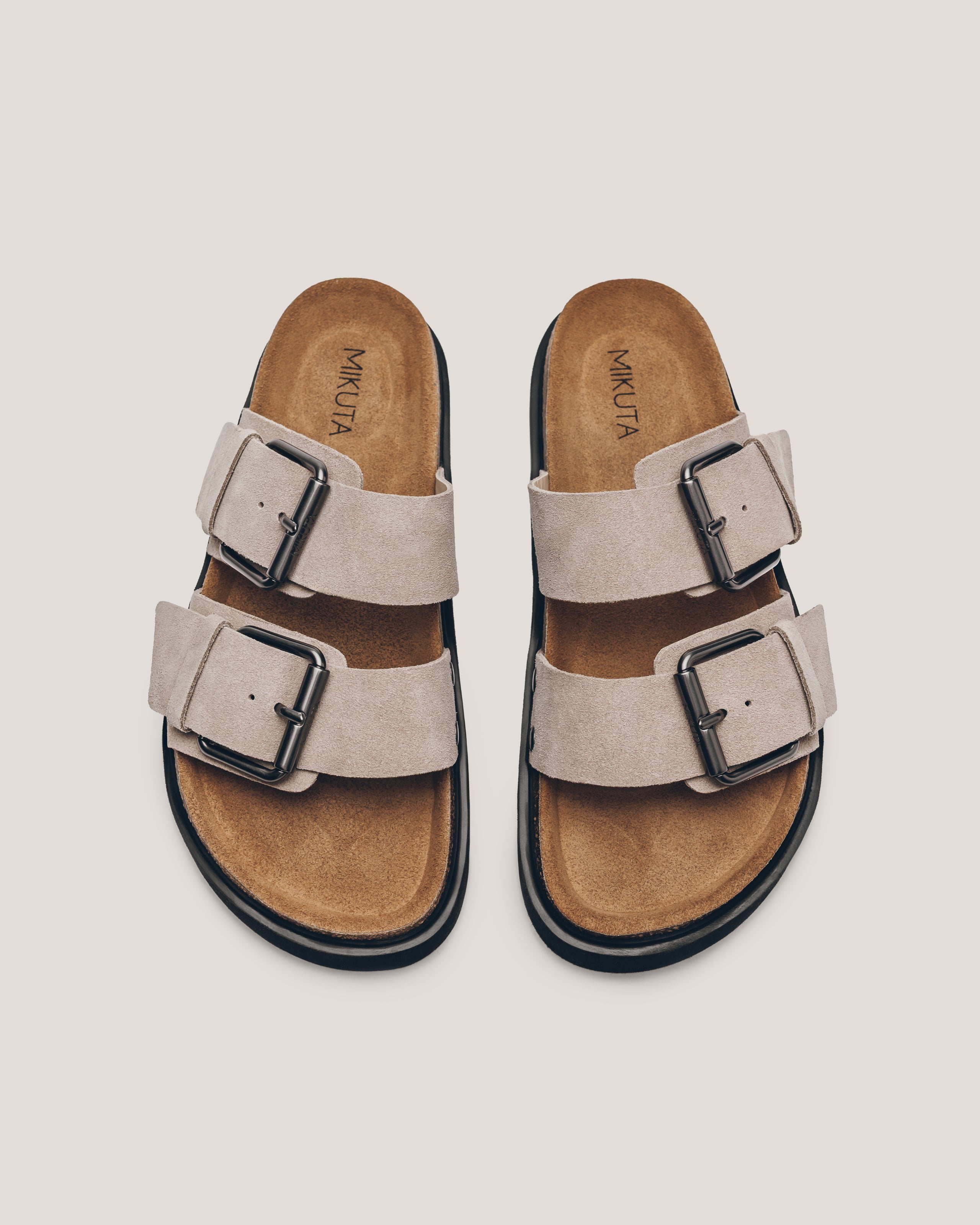 The Beige Suede Buckle Sandals