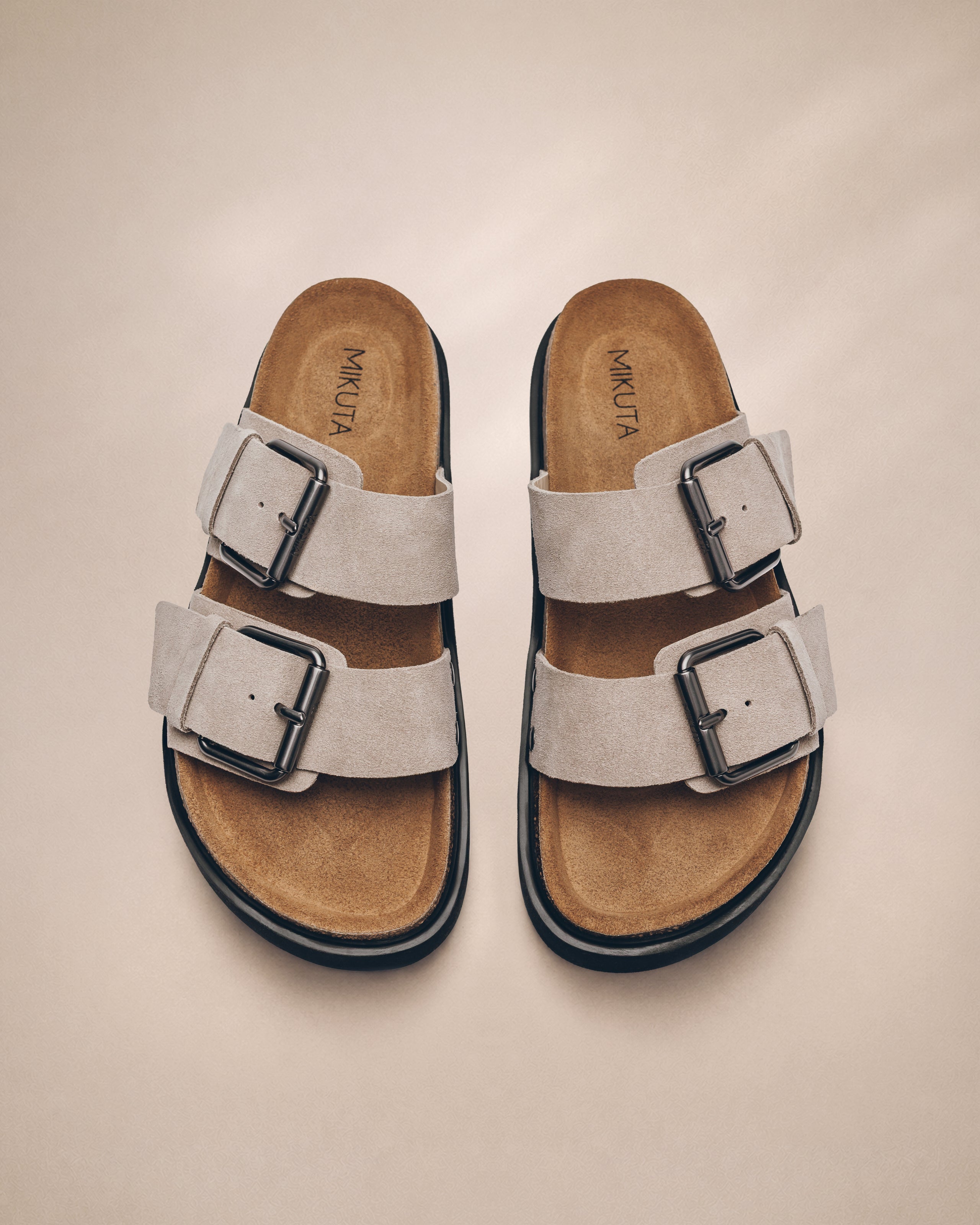 The Beige Suede Buckle Sandals