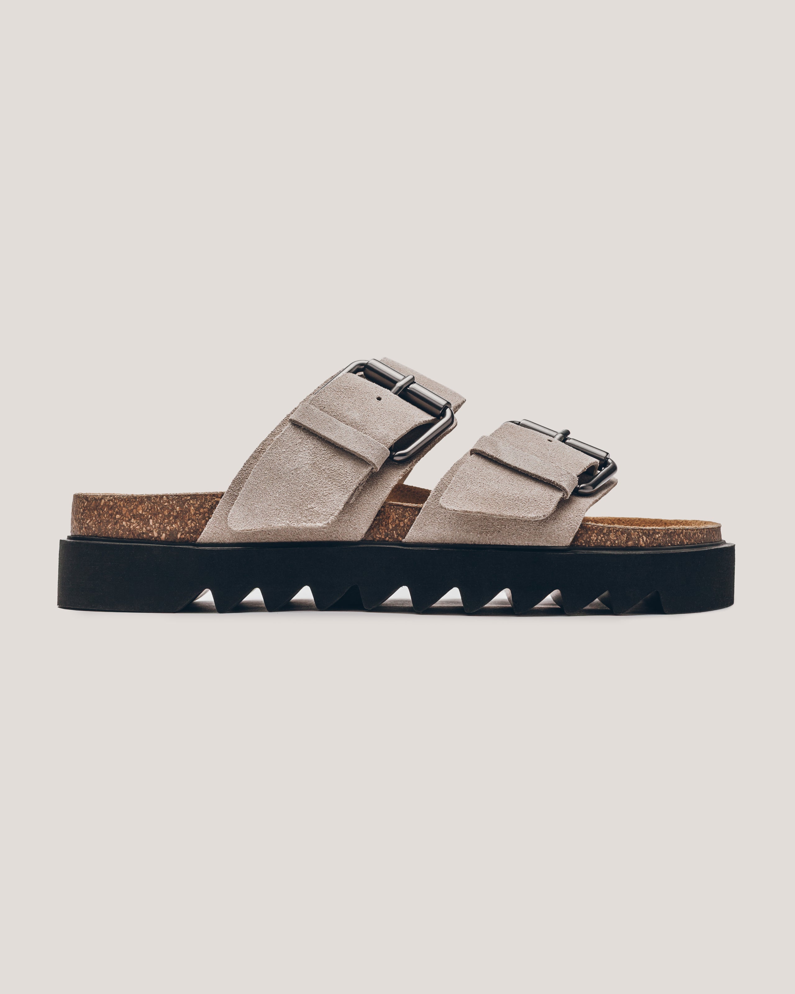 The Beige Suede Buckle Sandals