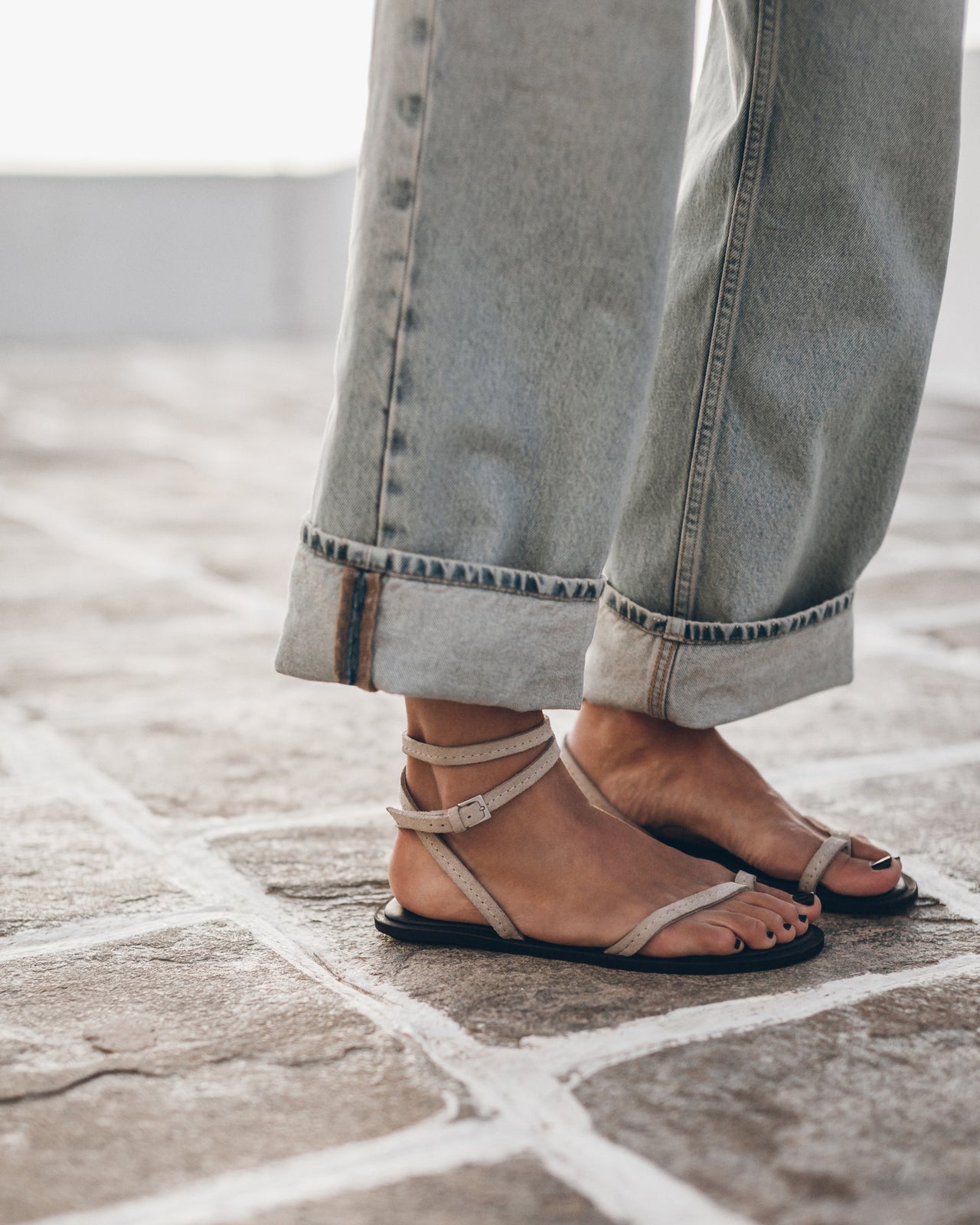 The Beige Thin Suede Sandals