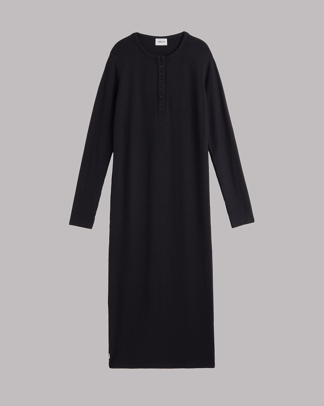 The Black Buttoned Ribbed Dress
