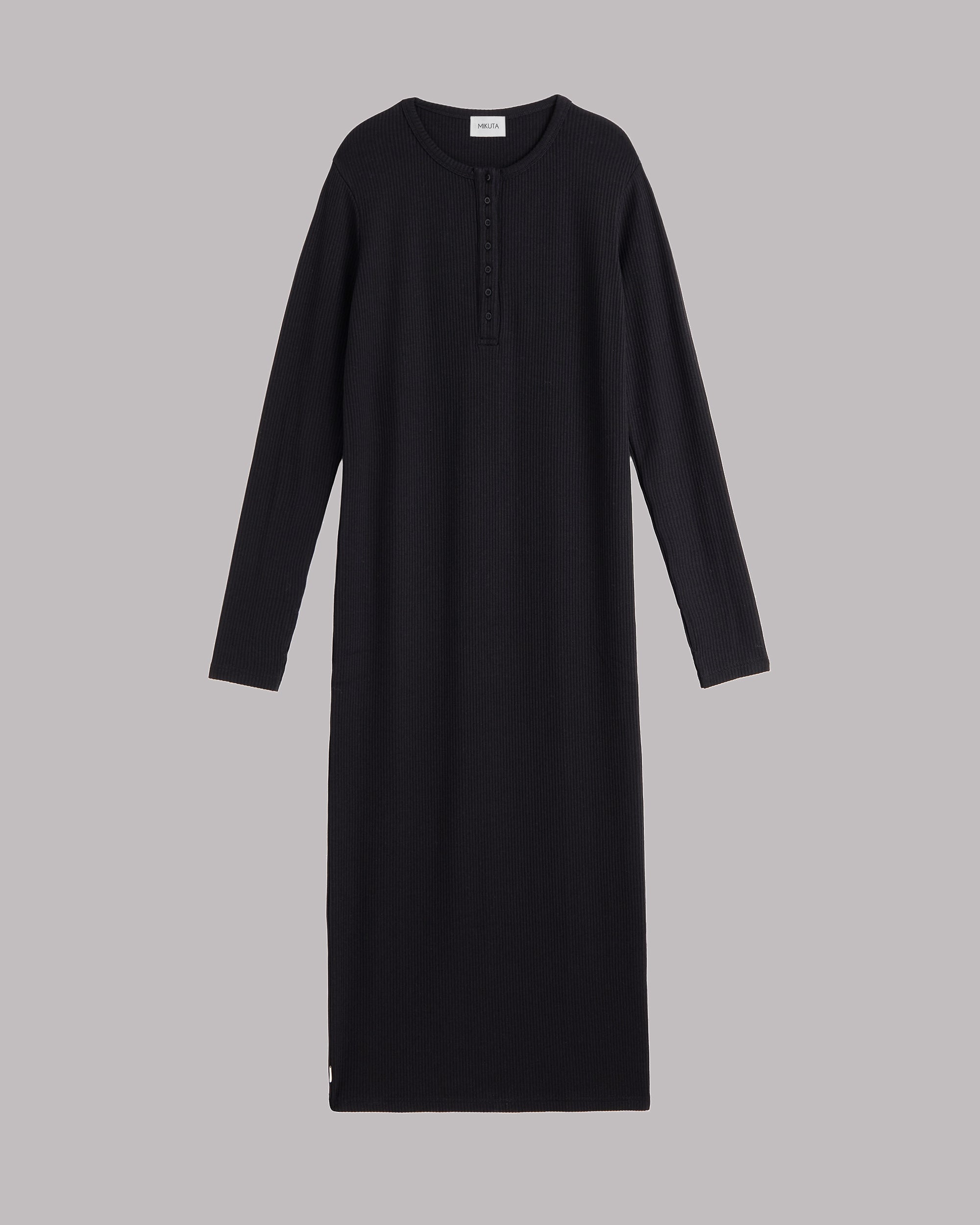 The Black Buttoned Ribbed Dress