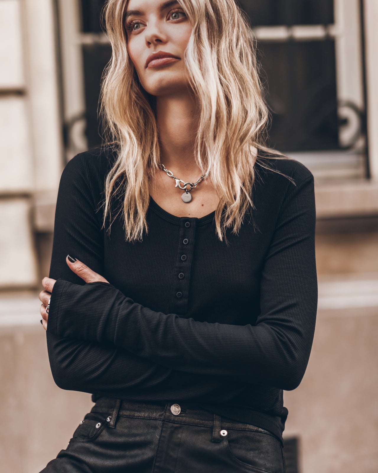 The Black Buttoned Ribbed Longsleeve