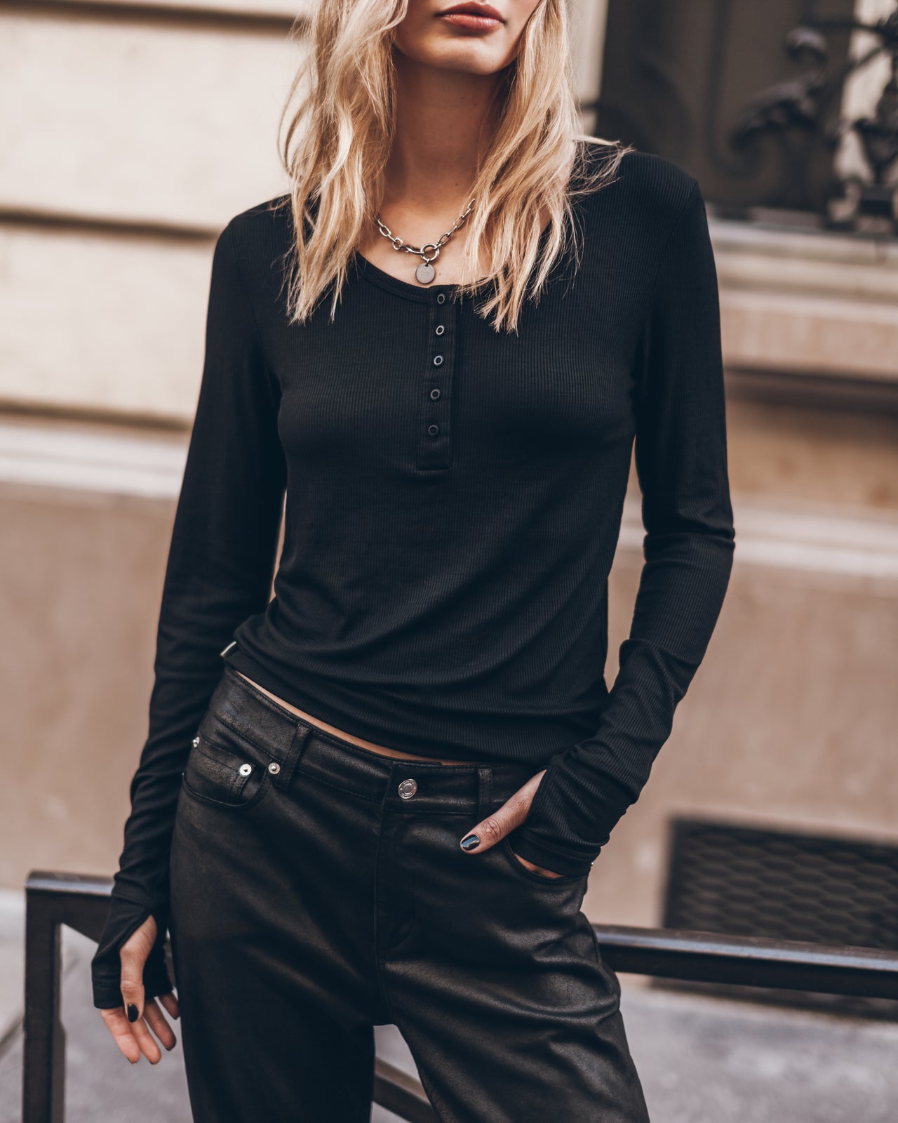 The Black Buttoned Ribbed Longsleeve