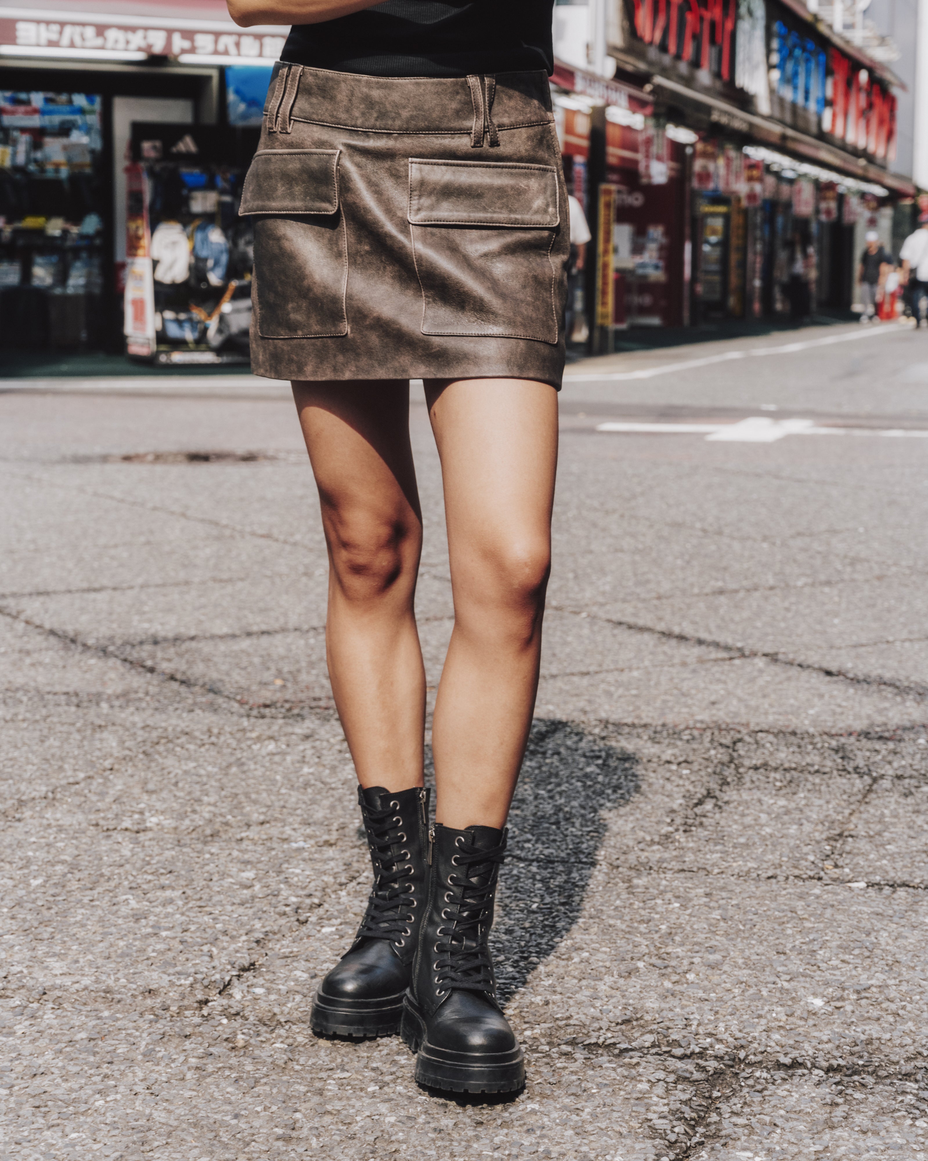 MIKUTA The Brown Leather Mini Skirt