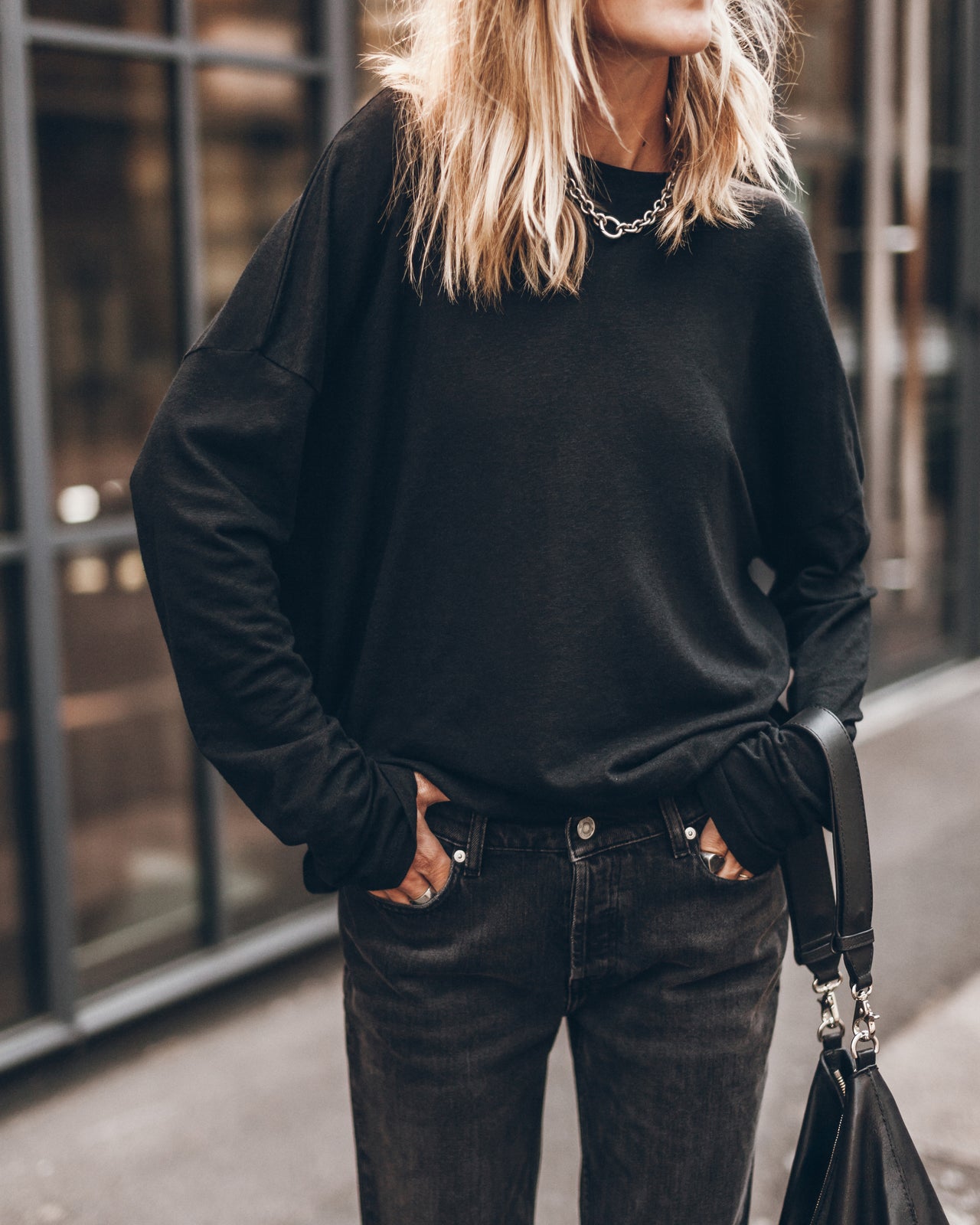 The Black Cotton Linen Loose Longsleeve