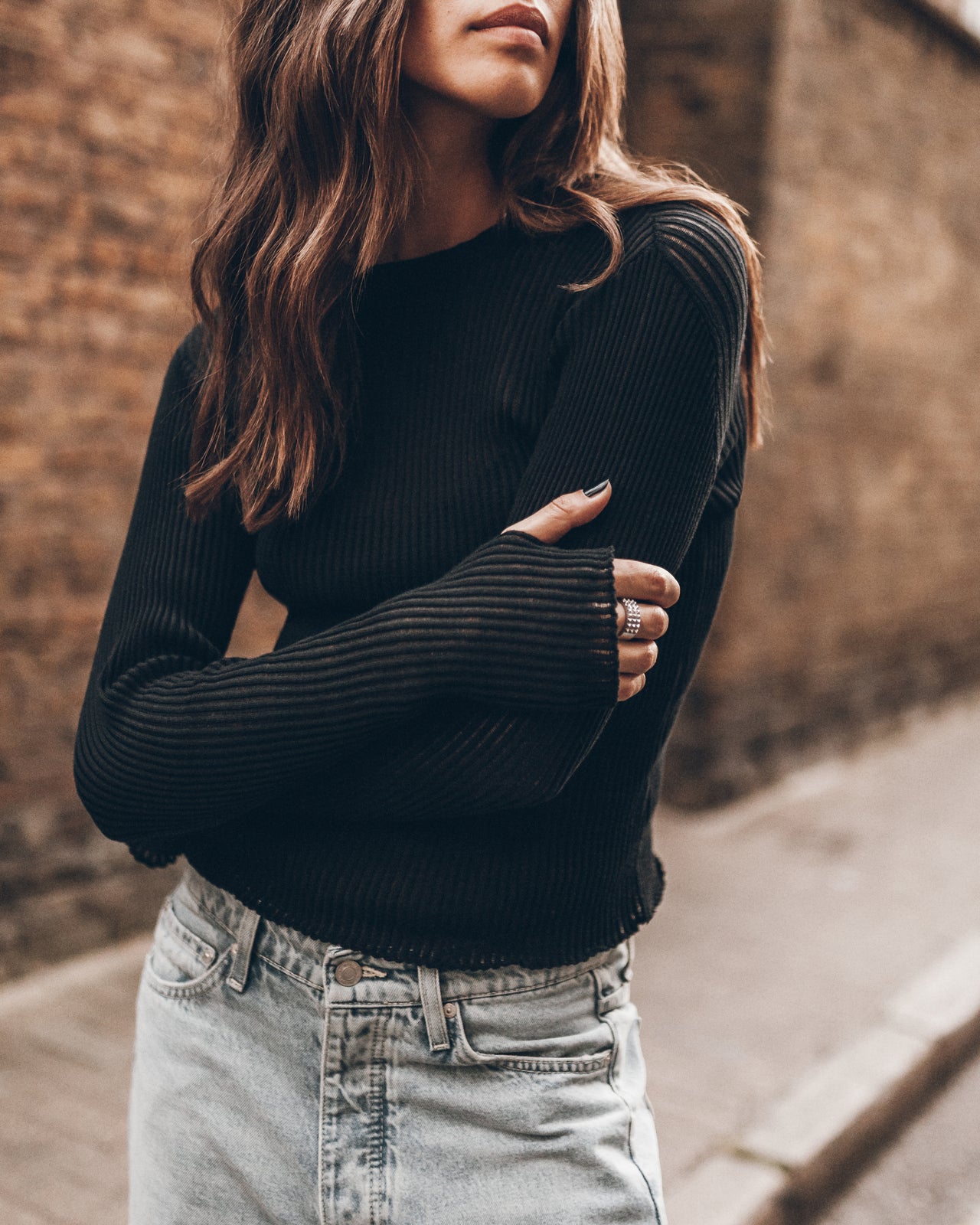 The Black Cotton Striped Thin Longsleeve