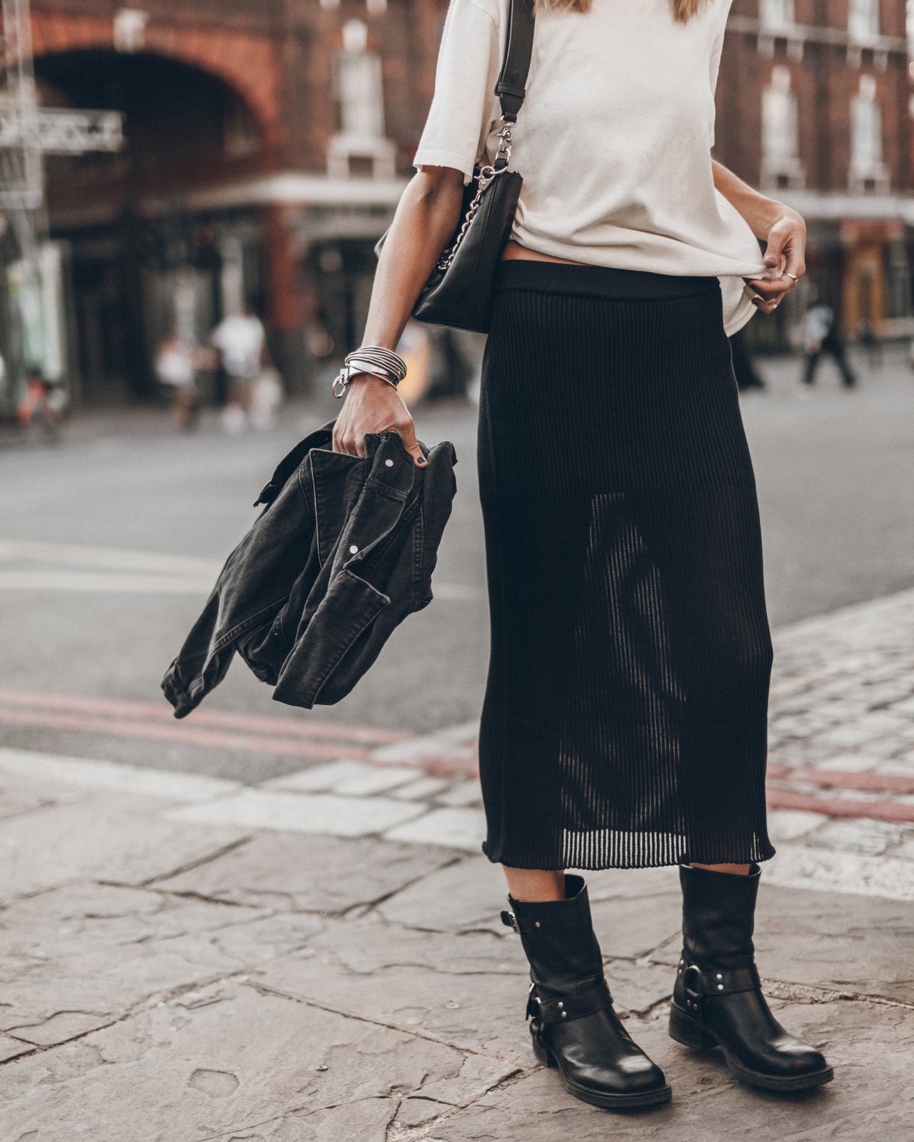 The Black Cotton Striped Thin Skirt