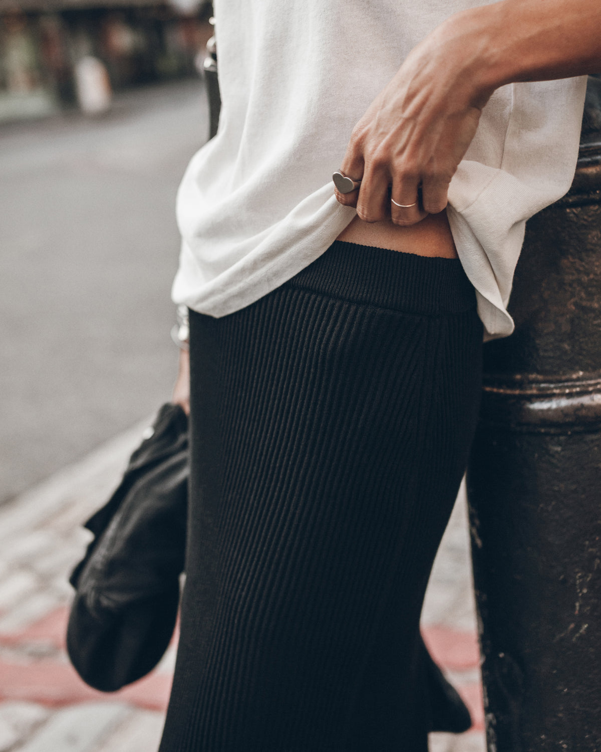 The Black Cotton Striped Thin Skirt