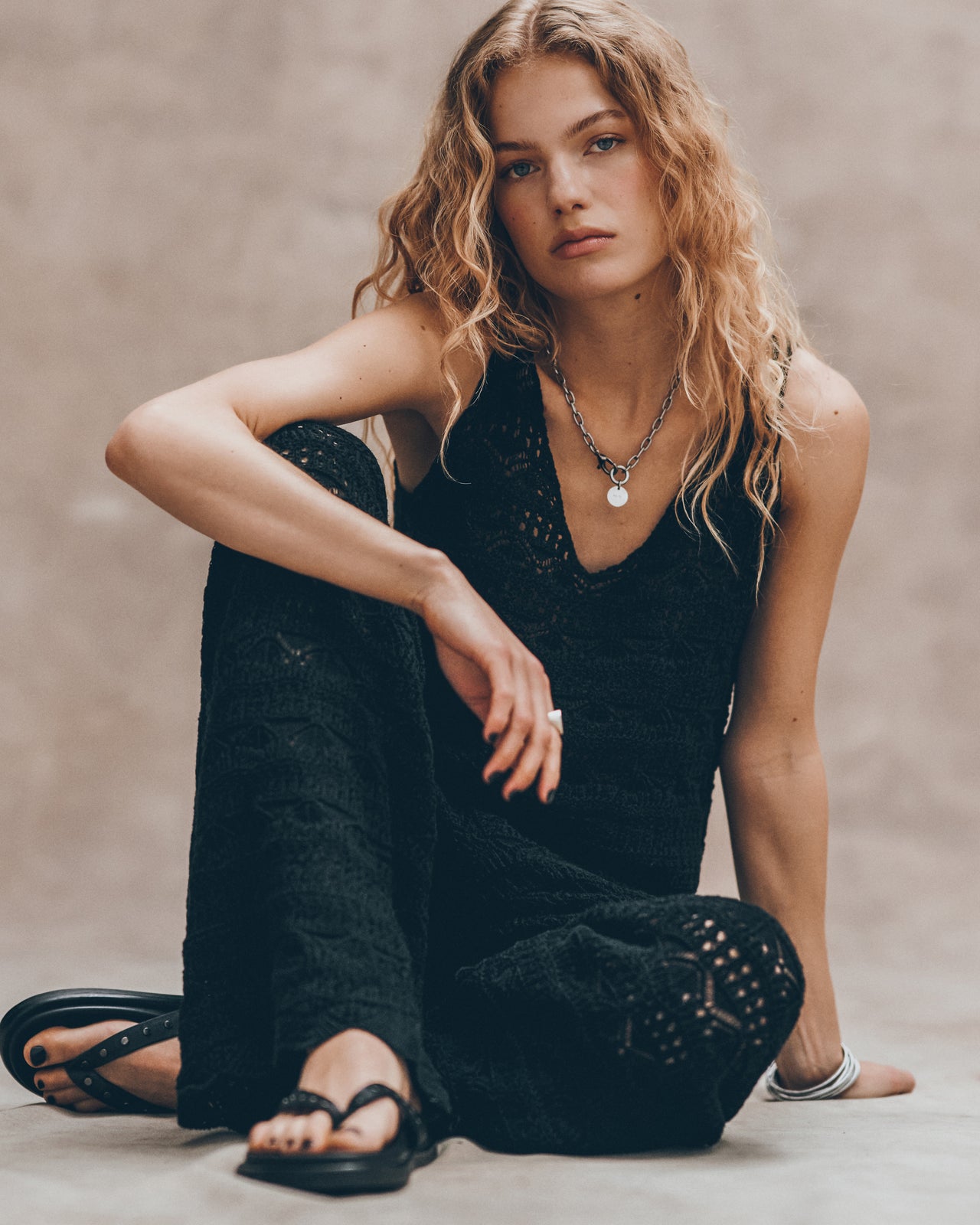 The Black Studded Leather Sandals
