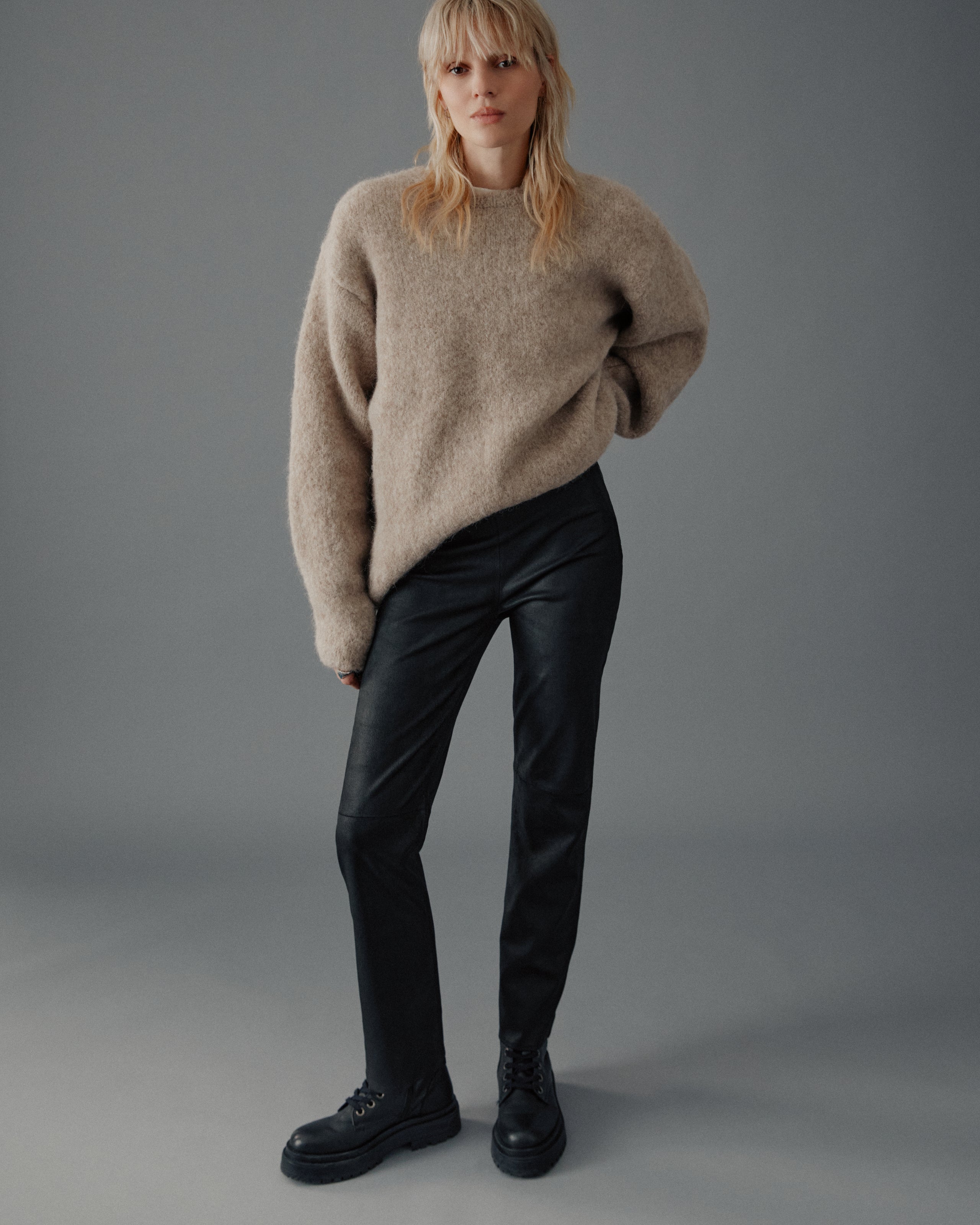 The Beige Fluffy Alpaca Knit Sweater