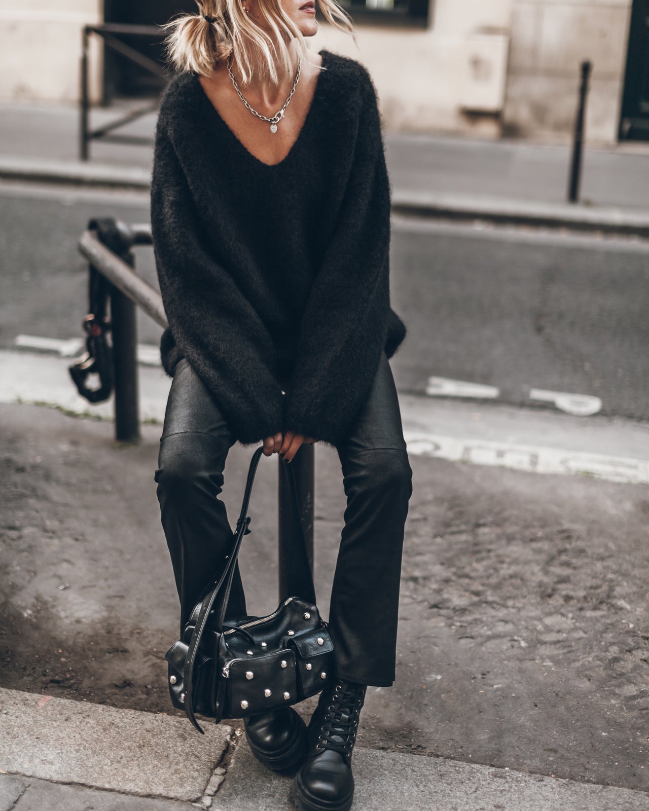 The Black Deep V Mohair Knitted Sweater